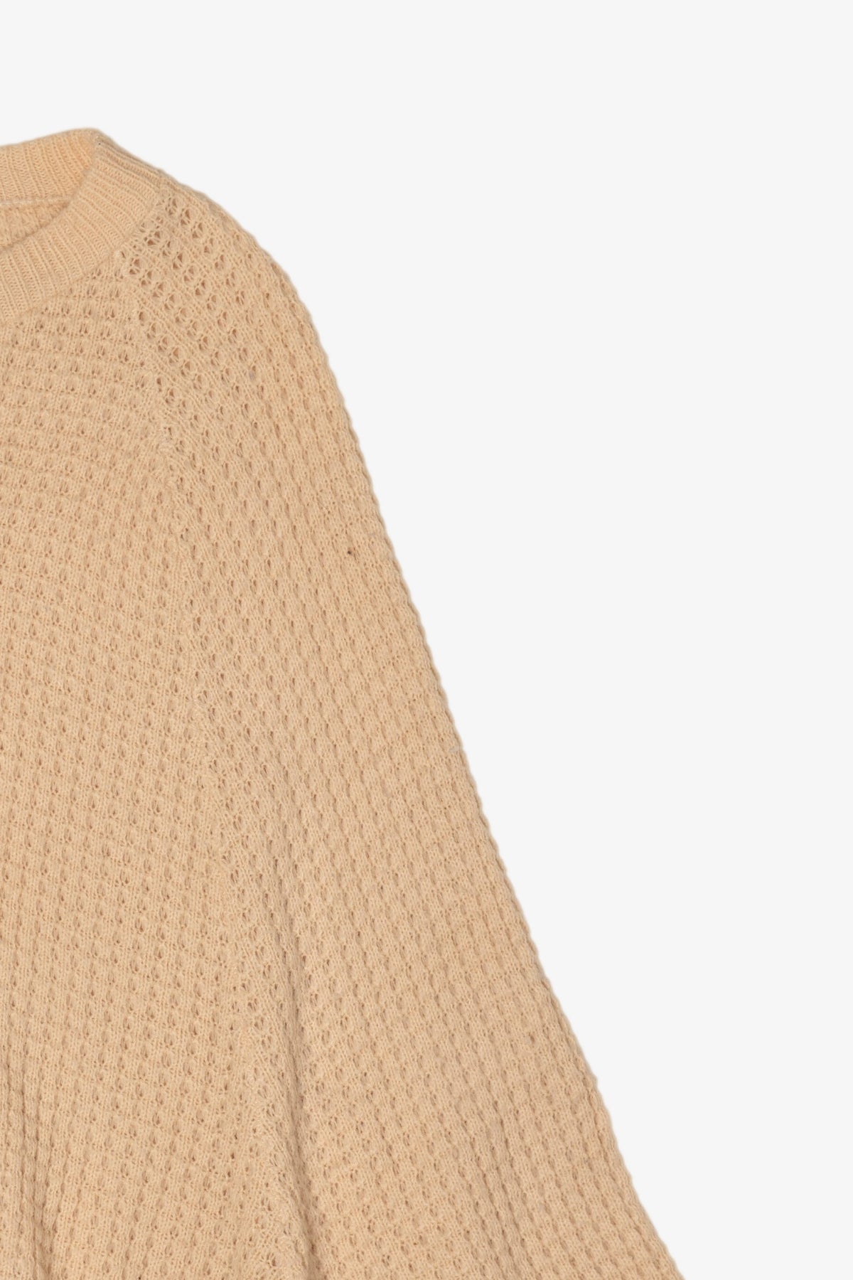 Vintage Beige Textured Knit Poncho Sweater (1970s)