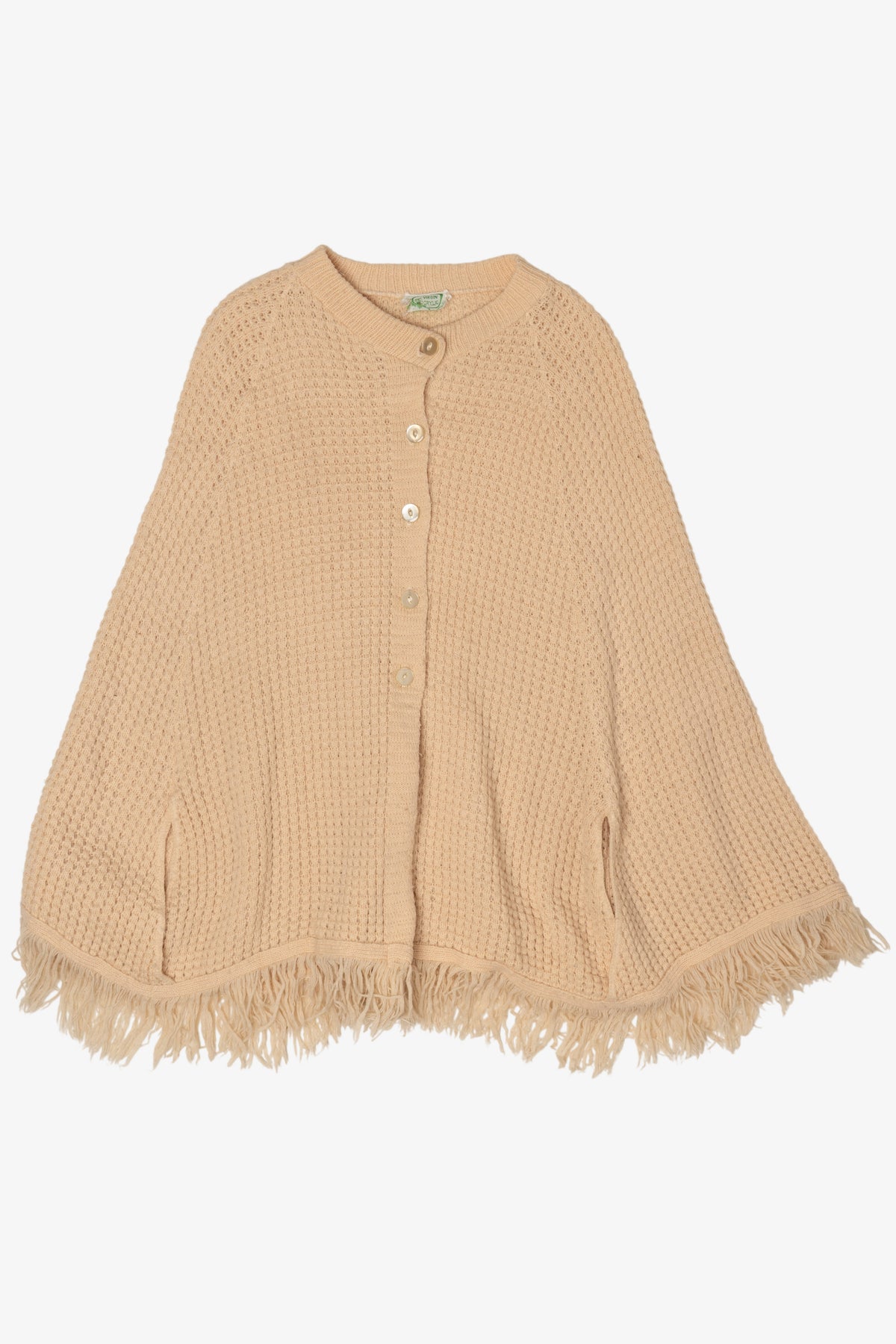 Vintage Beige Textured Knit Poncho Sweater (1970s)