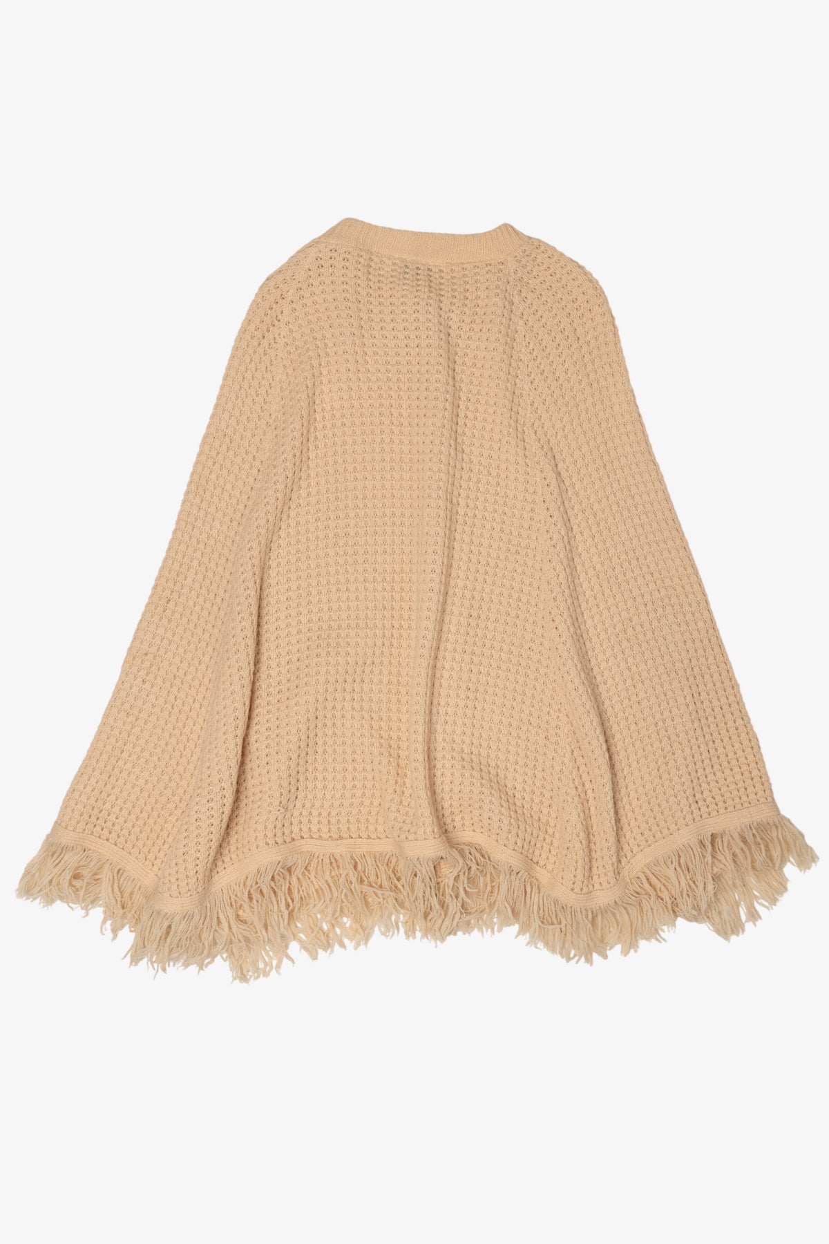 Vintage Beige Textured Knit Poncho Sweater (1970s)