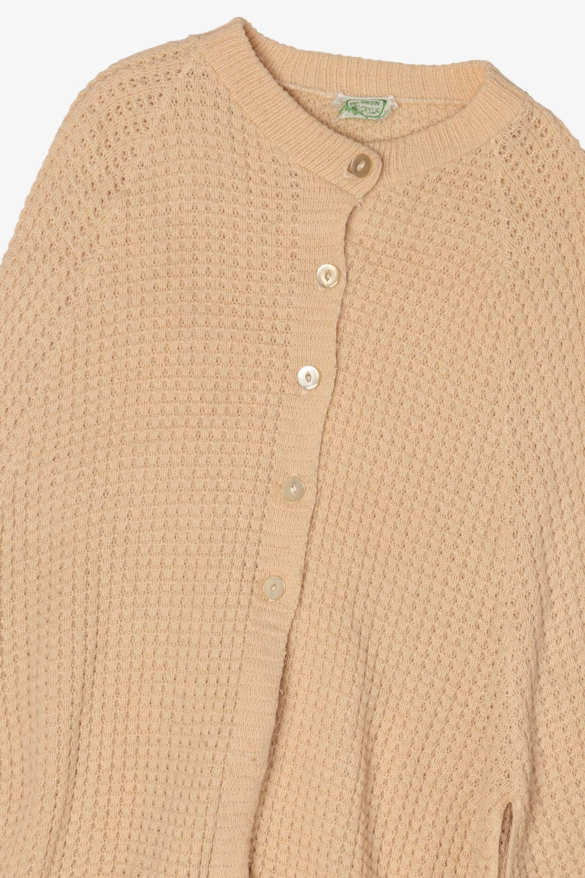 Vintage Beige Textured Knit Poncho Sweater (1970s)