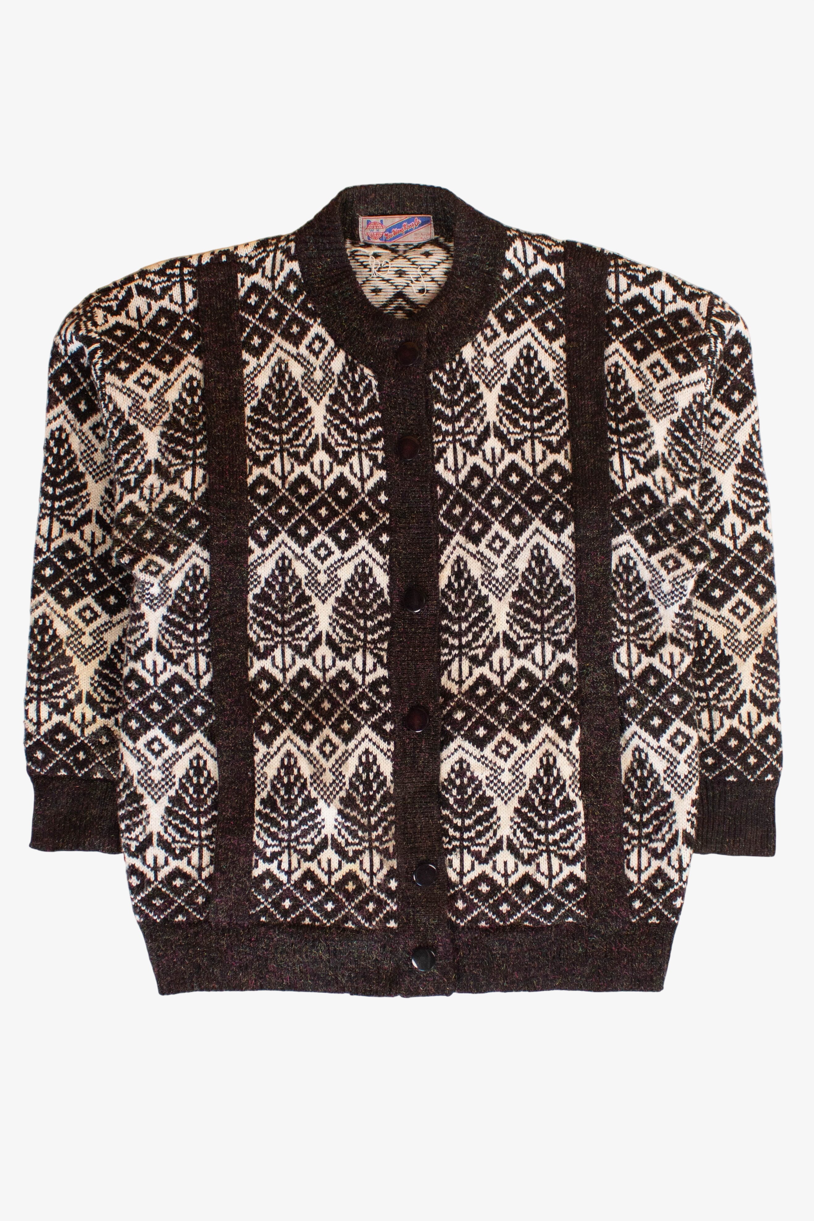 Vintage Tree Pattern Cardigan Sweater (1980s)