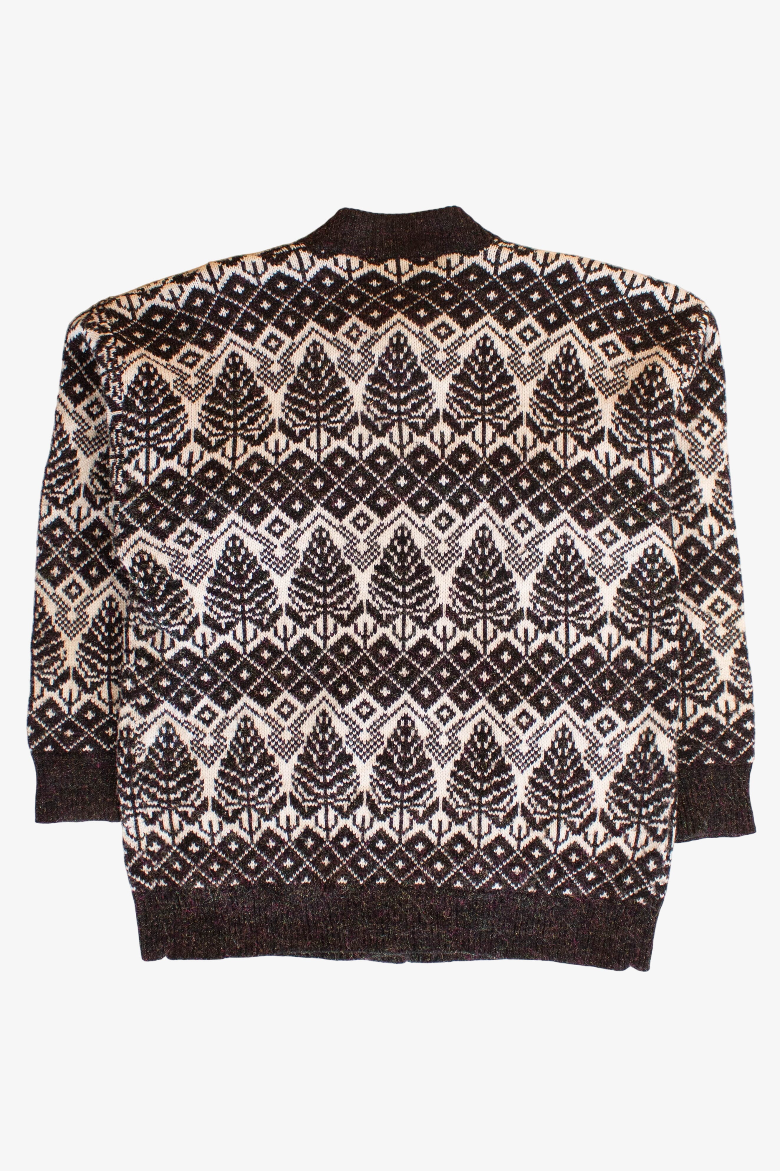 Vintage Tree Pattern Cardigan Sweater (1980s)