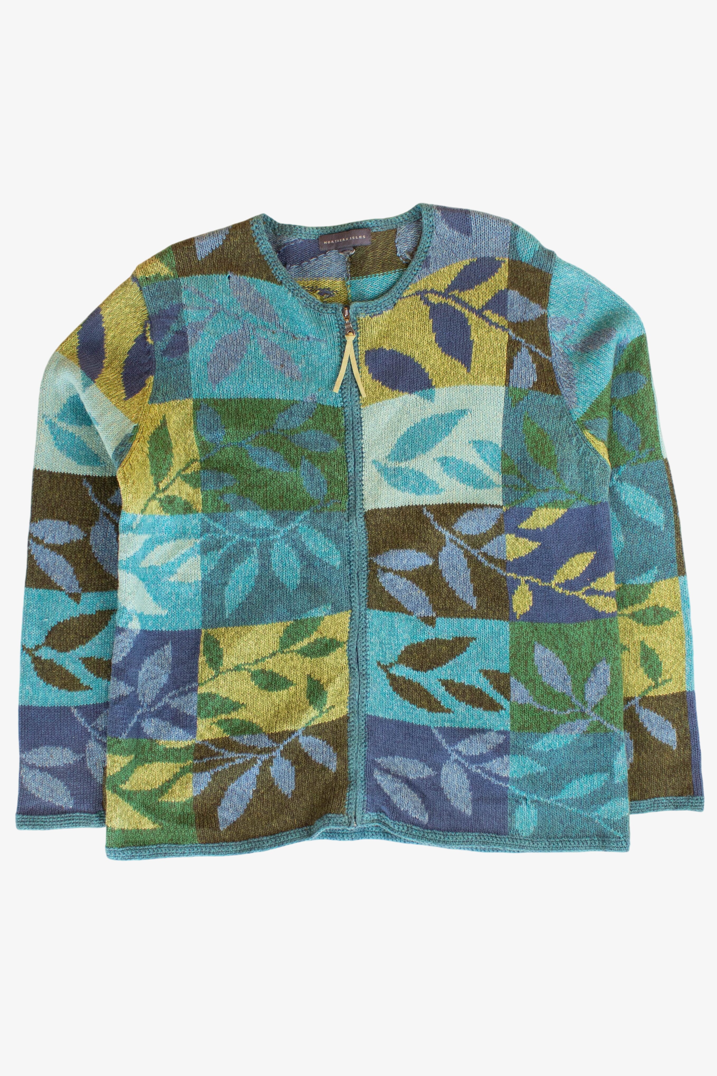 Vintage Leafy Squares Cardigan Sweater (2000s)