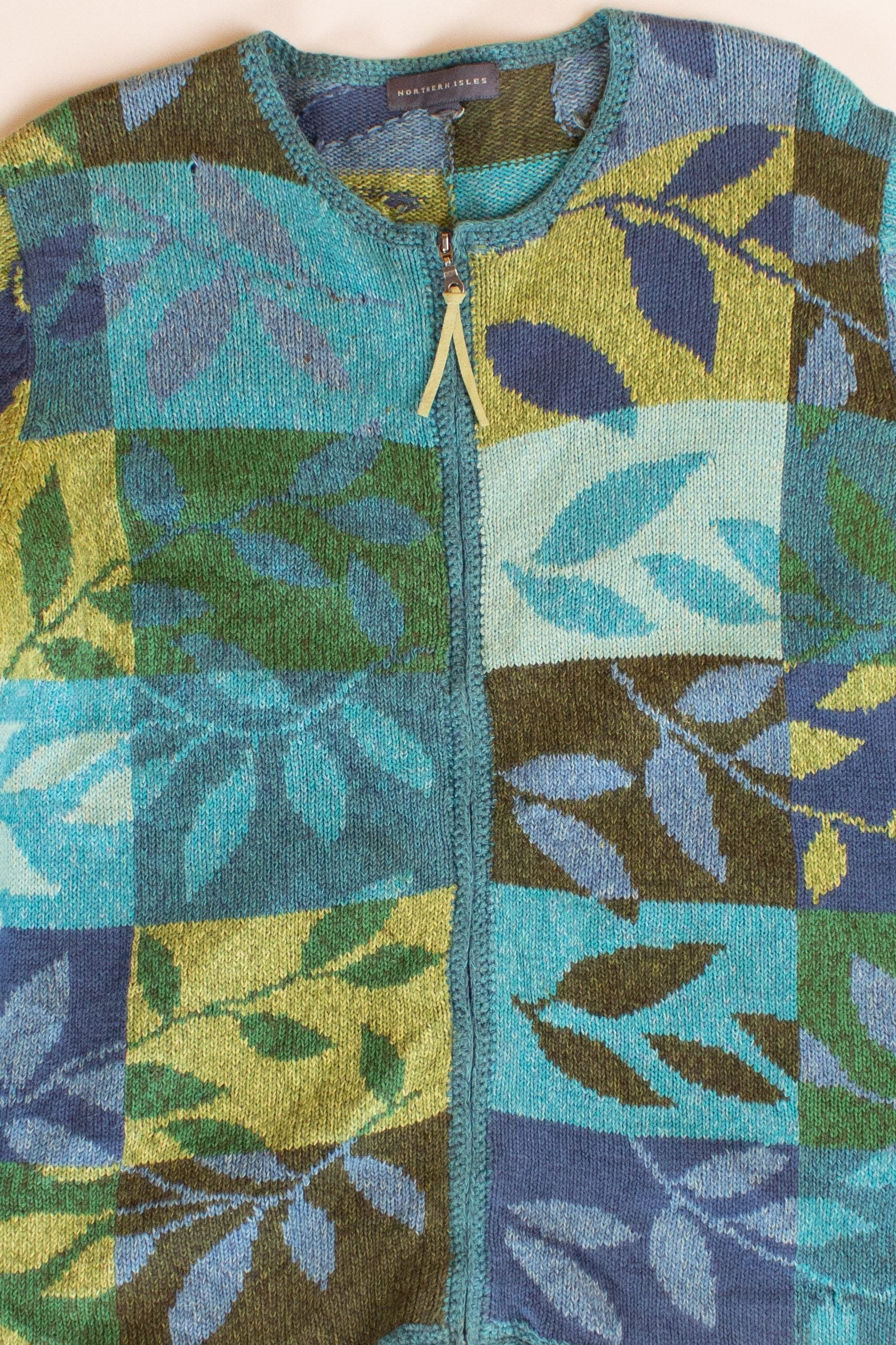 Vintage Leafy Squares Cardigan Sweater (2000s)