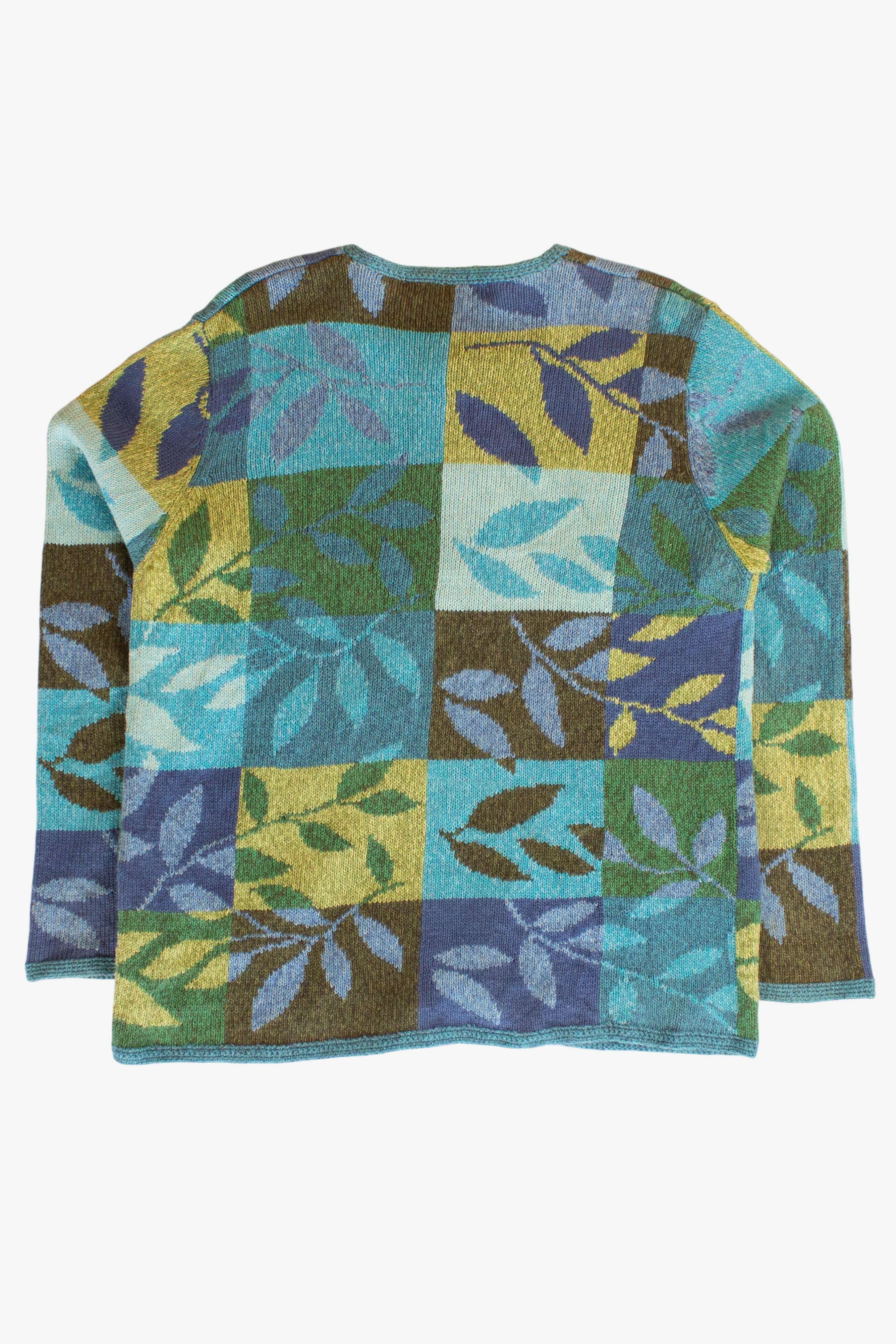 Vintage Leafy Squares Cardigan Sweater (2000s)
