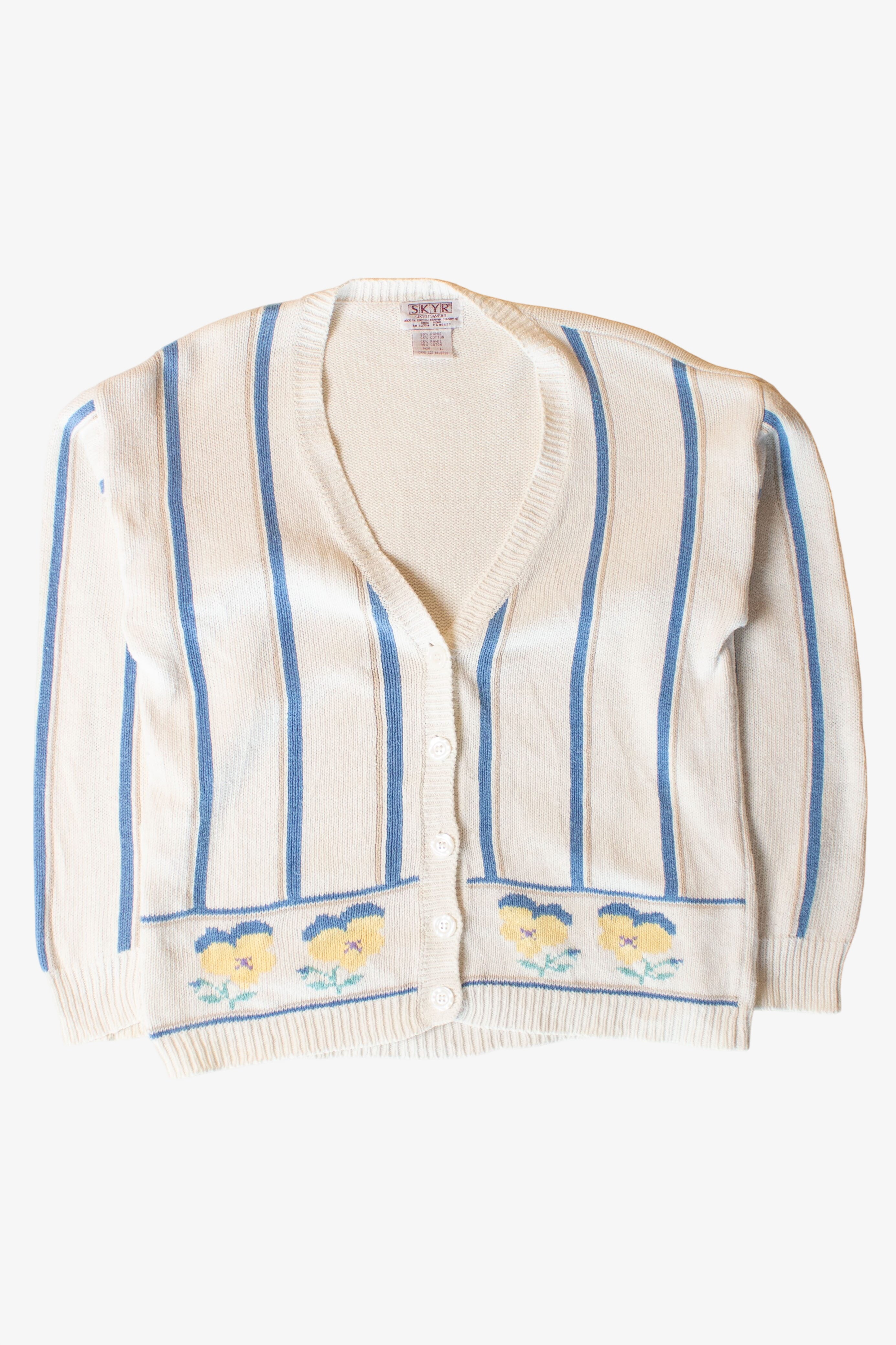 Vintage Striped Flowers Cardigan Sweater (1980s)
