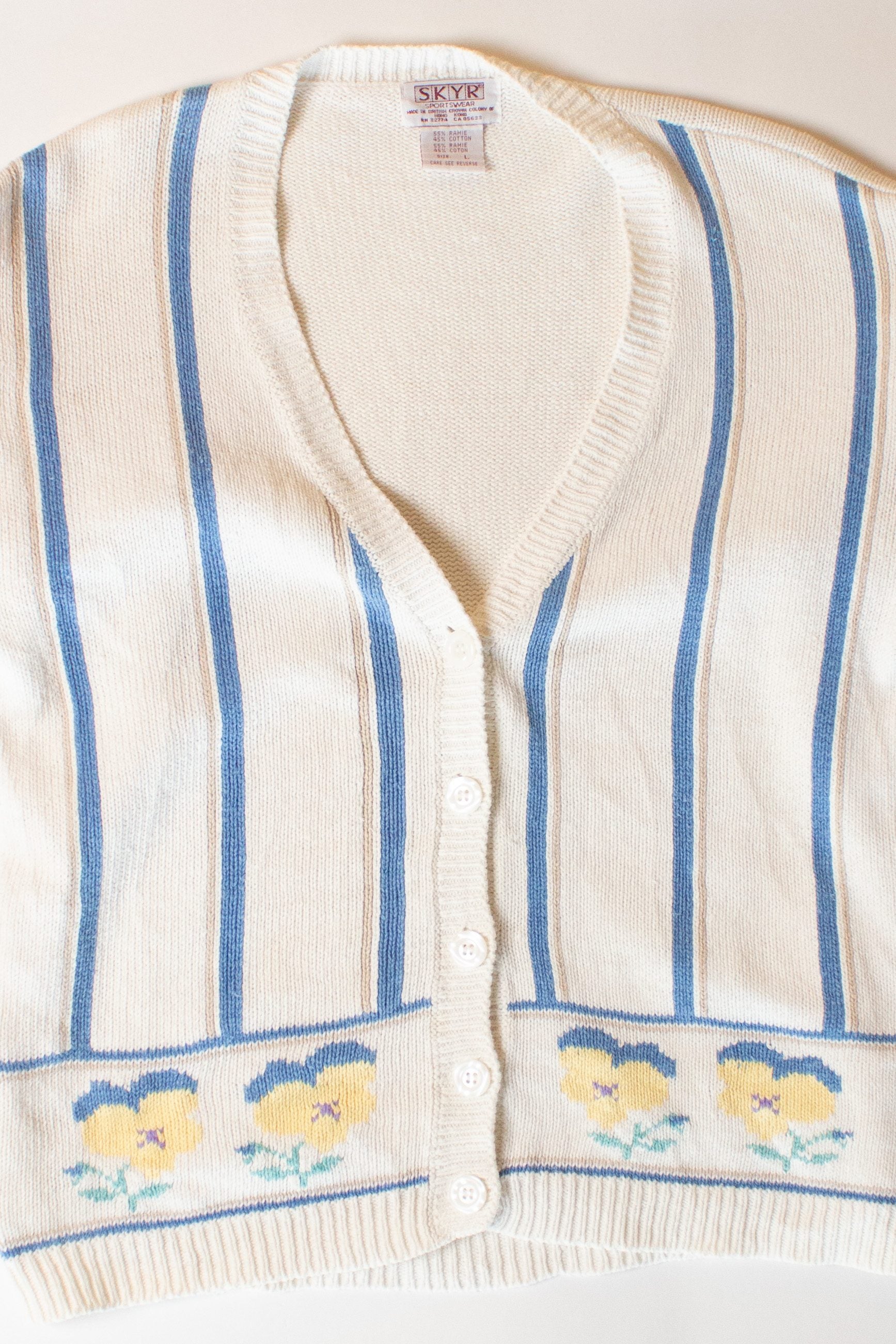 Vintage Striped Flowers Cardigan Sweater (1980s)