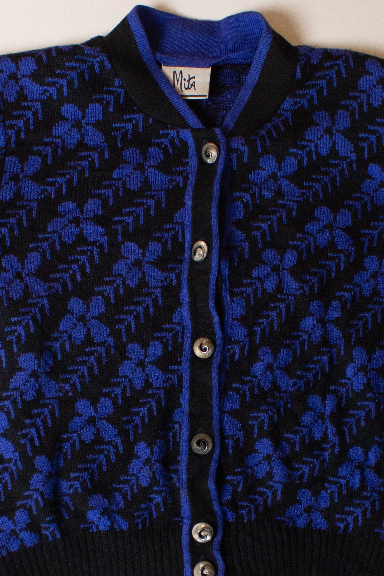 Vintage Blue Swirl Button Cardigan Sweater (1980s)
