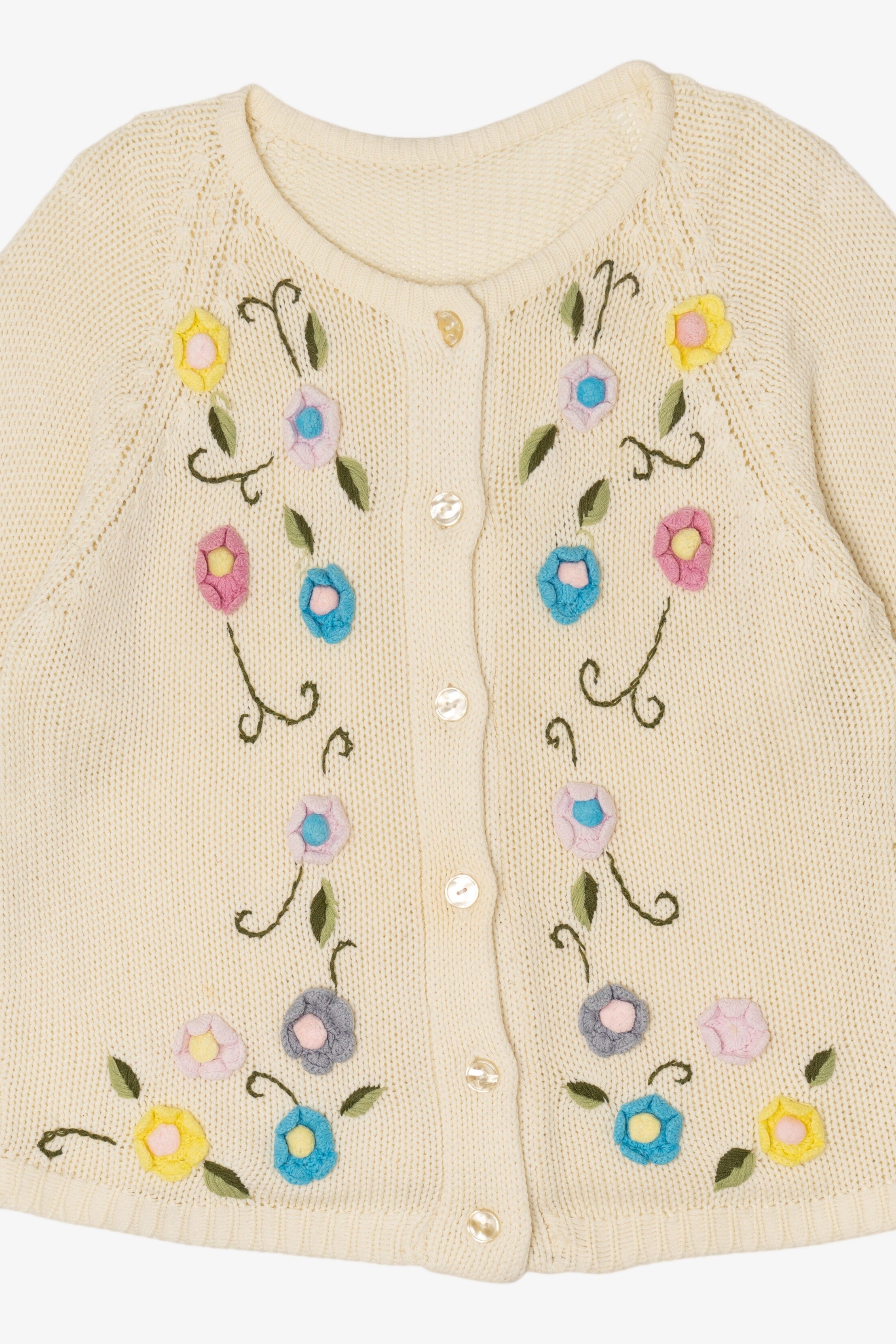 Vintage Ivory Embroidered Floral Cardigan (1990s)