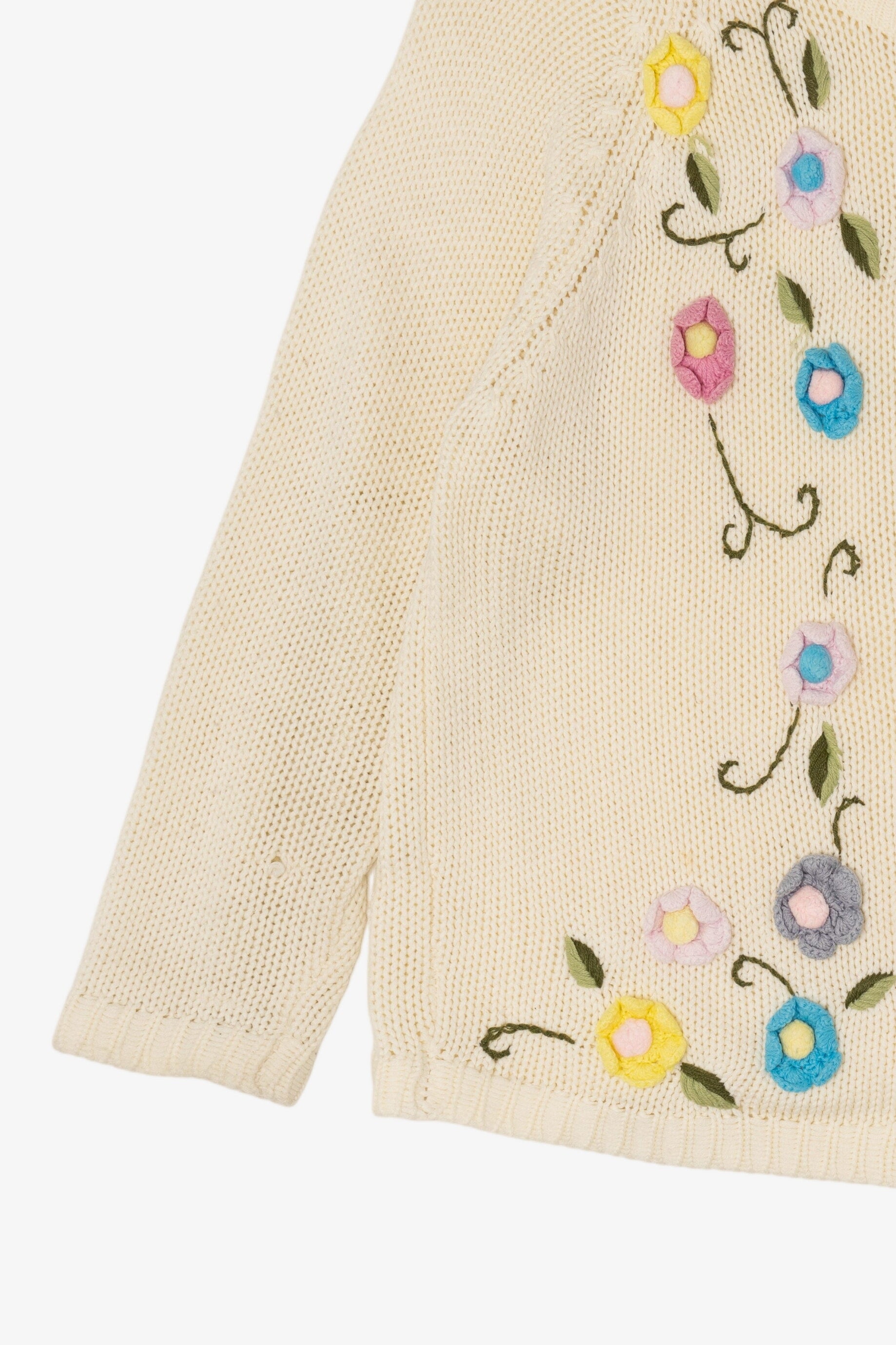 Vintage Ivory Embroidered Floral Cardigan (1990s)