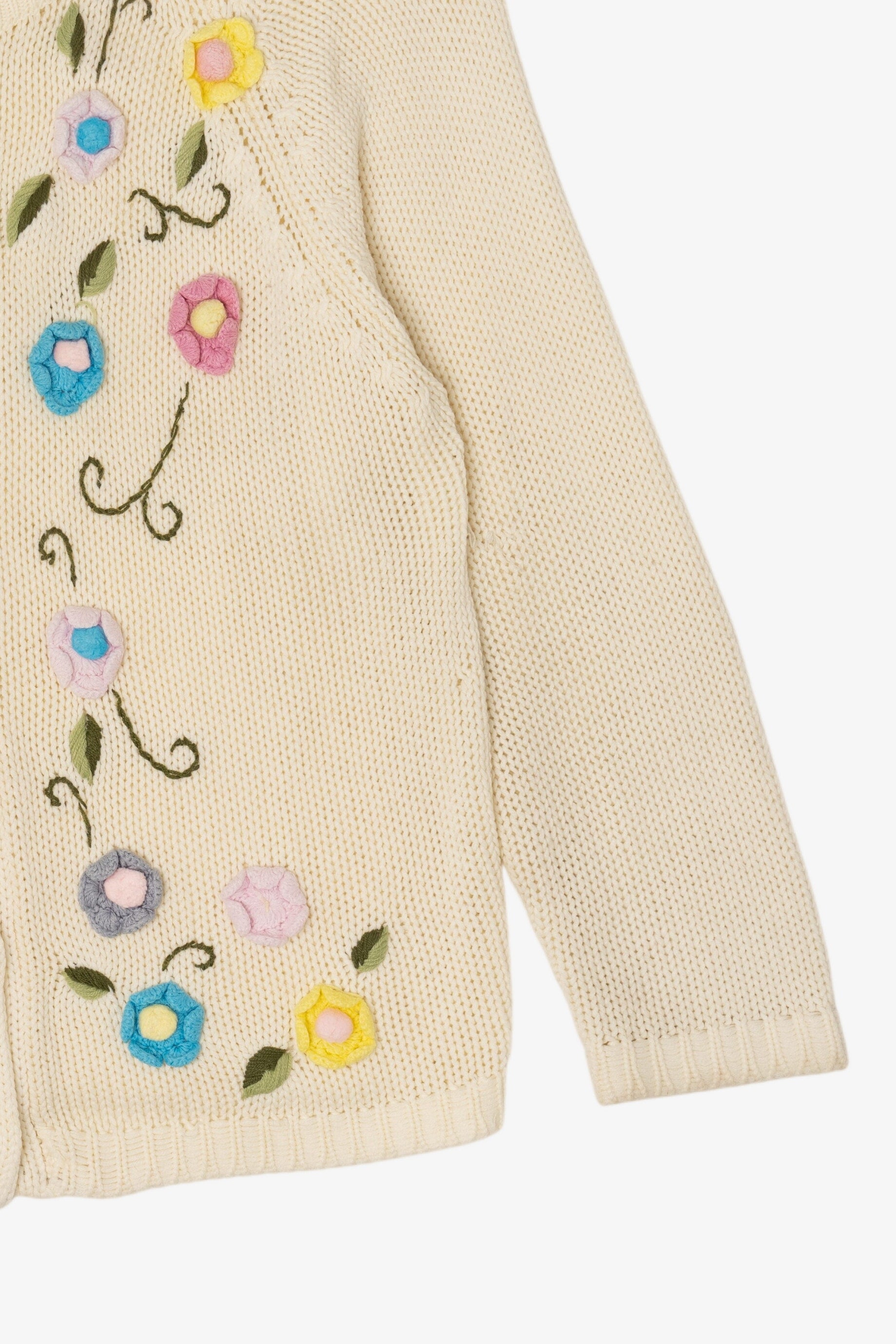 Vintage Ivory Embroidered Floral Cardigan (1990s)