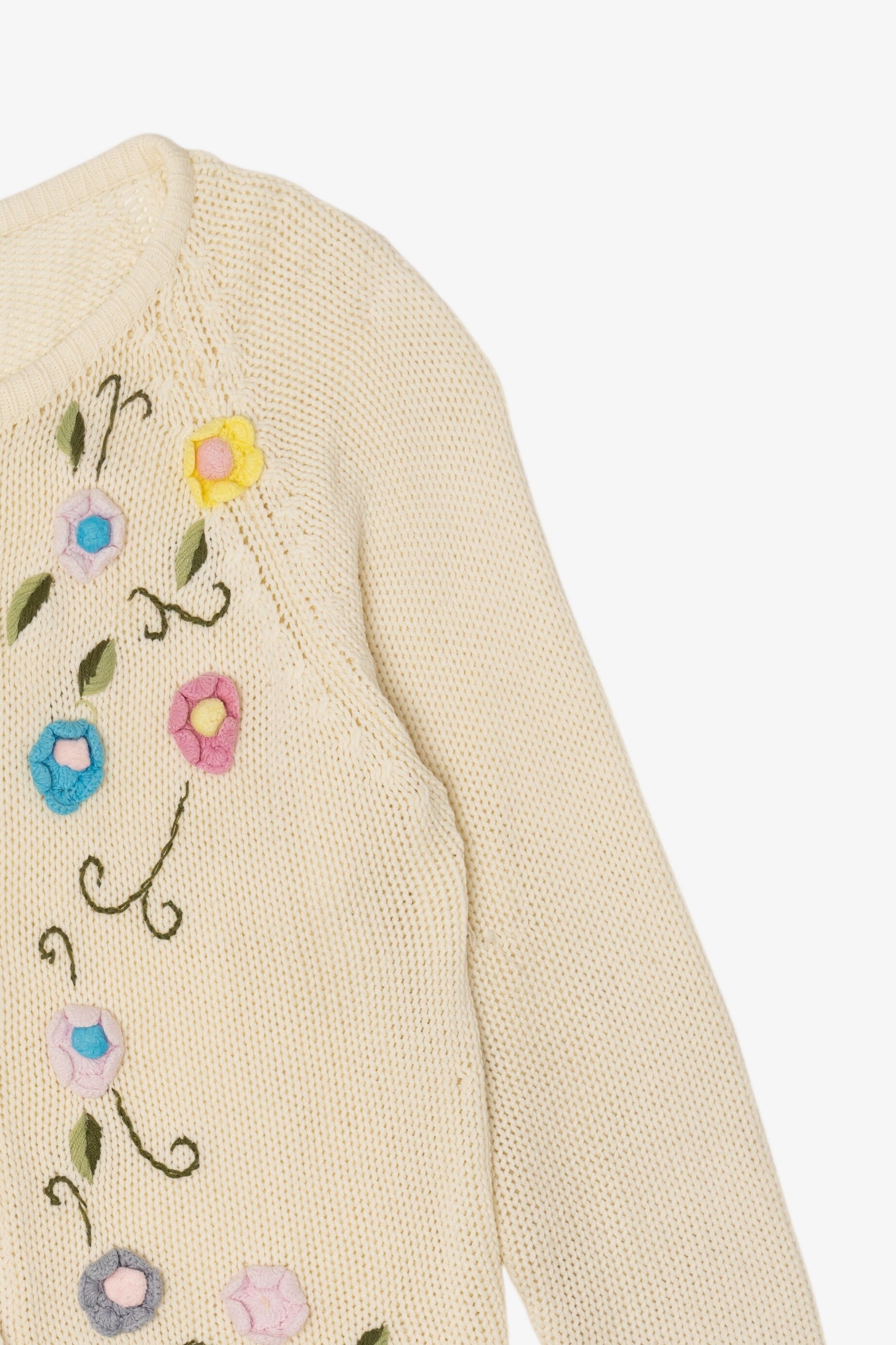 Vintage Ivory Embroidered Floral Cardigan (1990s)