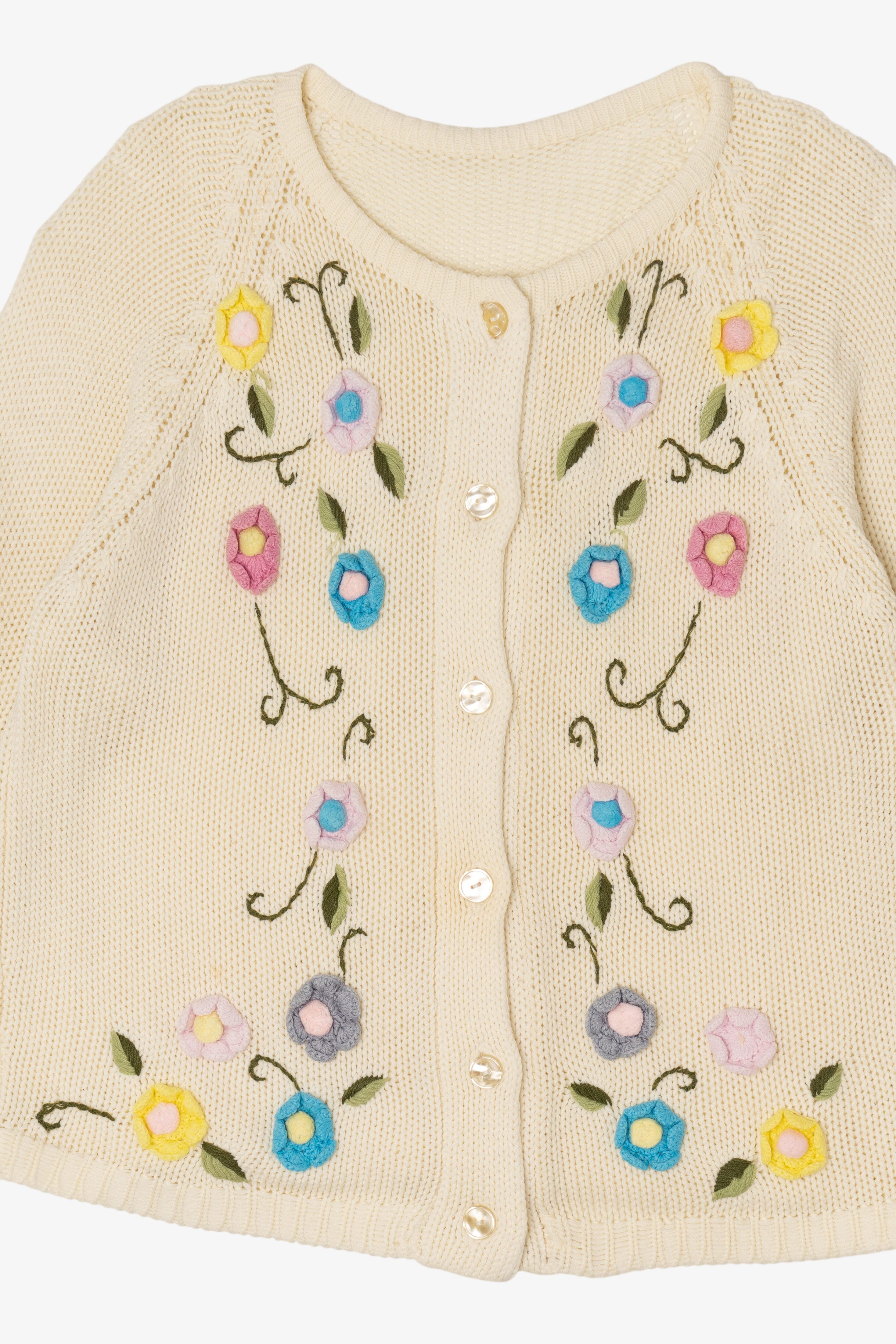 Vintage Ivory Embroidered Floral Cardigan (1990s)