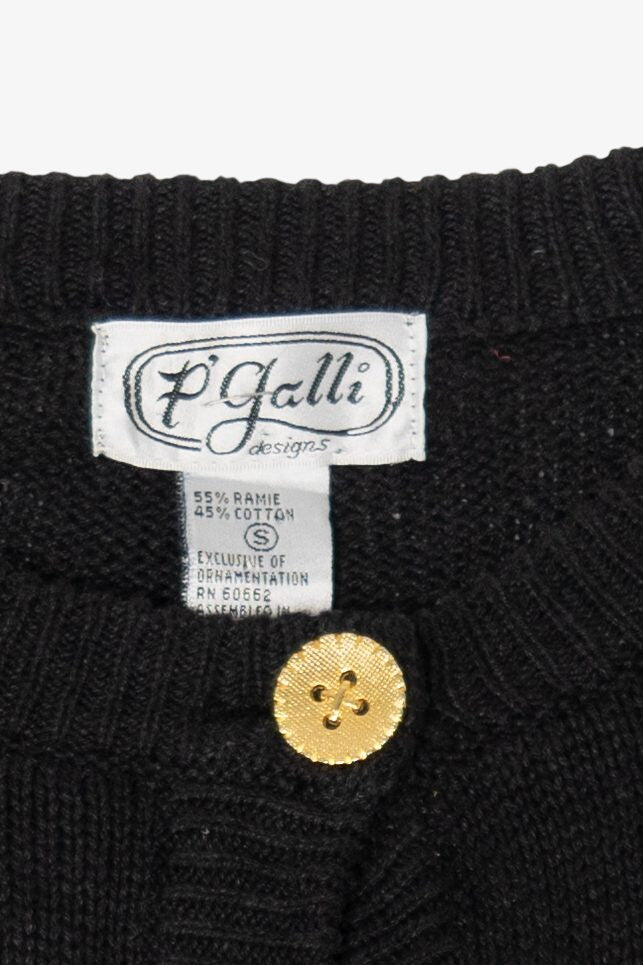 Vintage Black P'Galli Teddy Bears Cardigan (1990s)