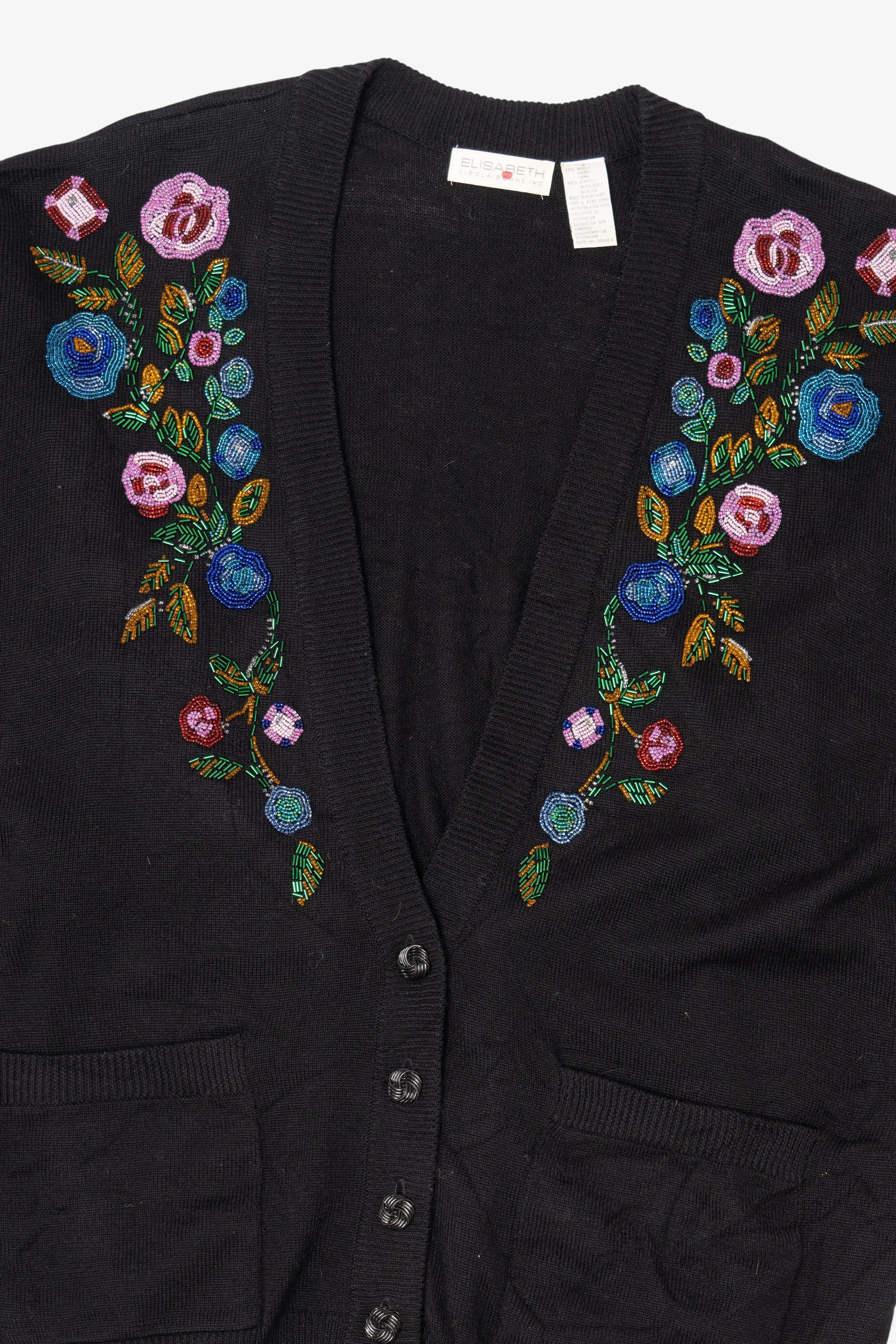 Vintage Black Elisabeth Bead Embroidered Cardigan (2000s)