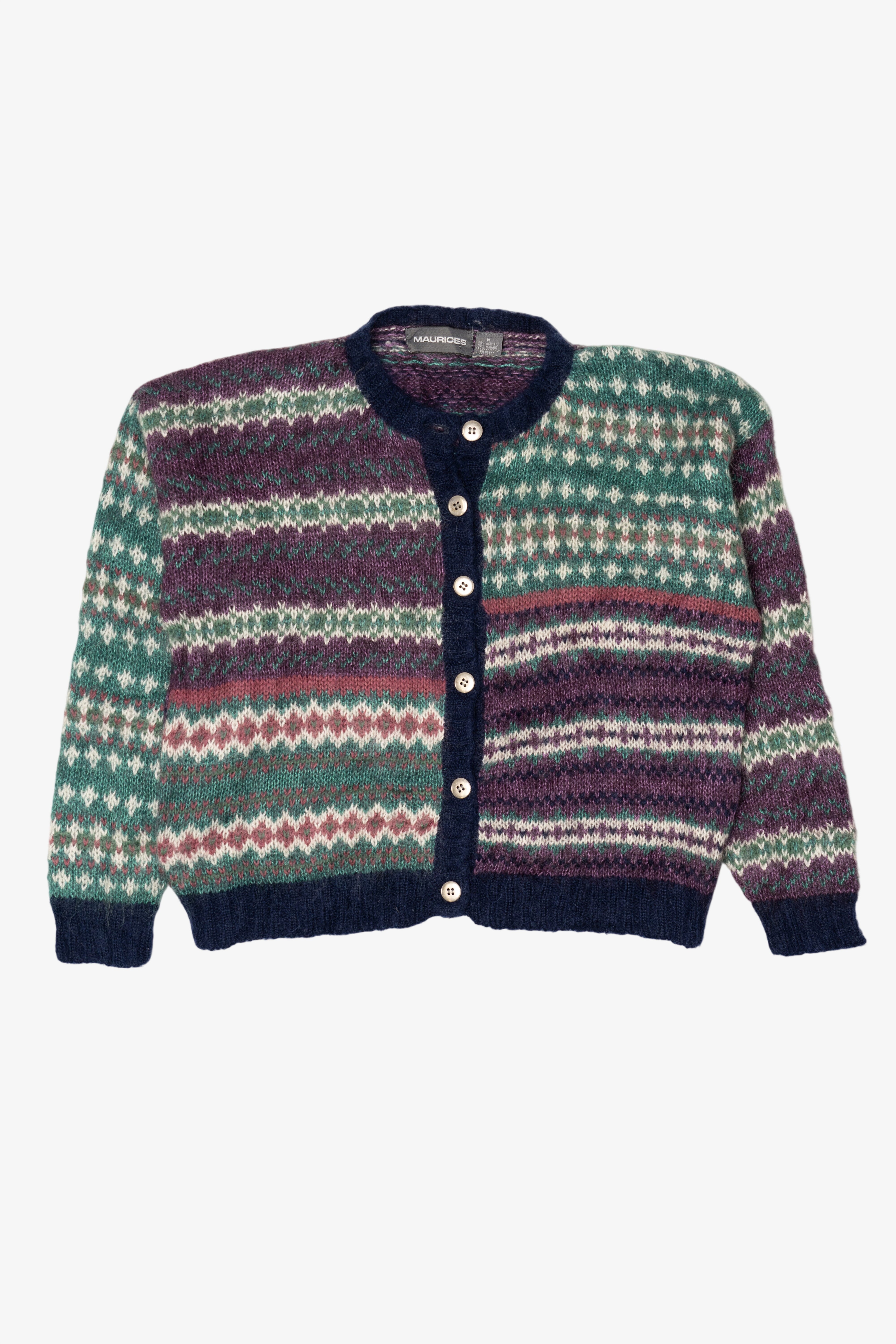 Vintage Green And Purple Maurices Cardigan Sweater (1990s)