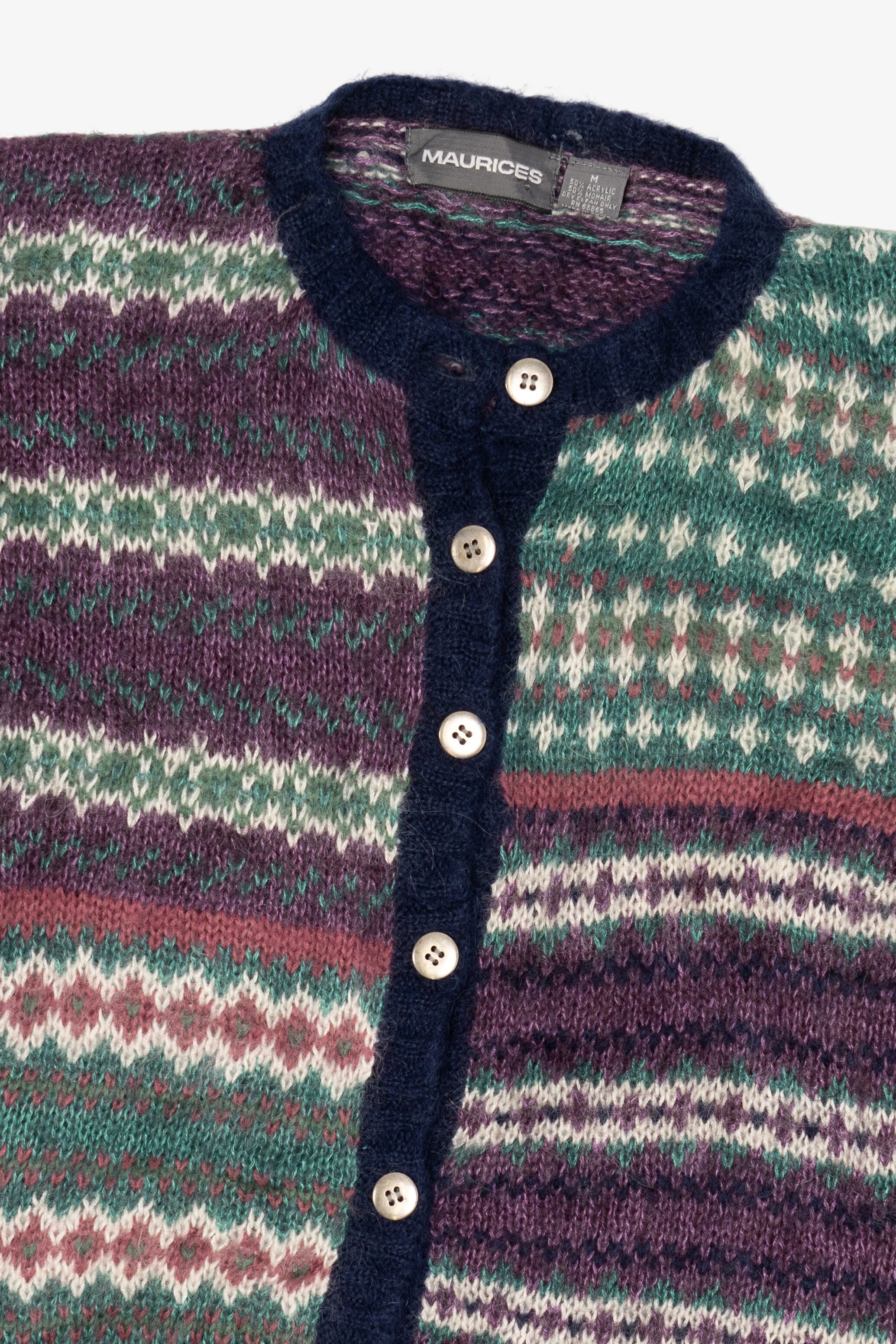 Vintage Green And Purple Maurices Cardigan Sweater (1990s)