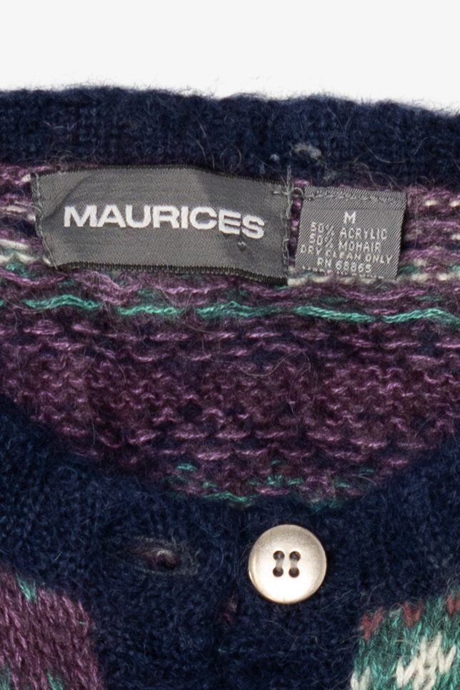 Vintage Green And Purple Maurices Cardigan Sweater (1990s)