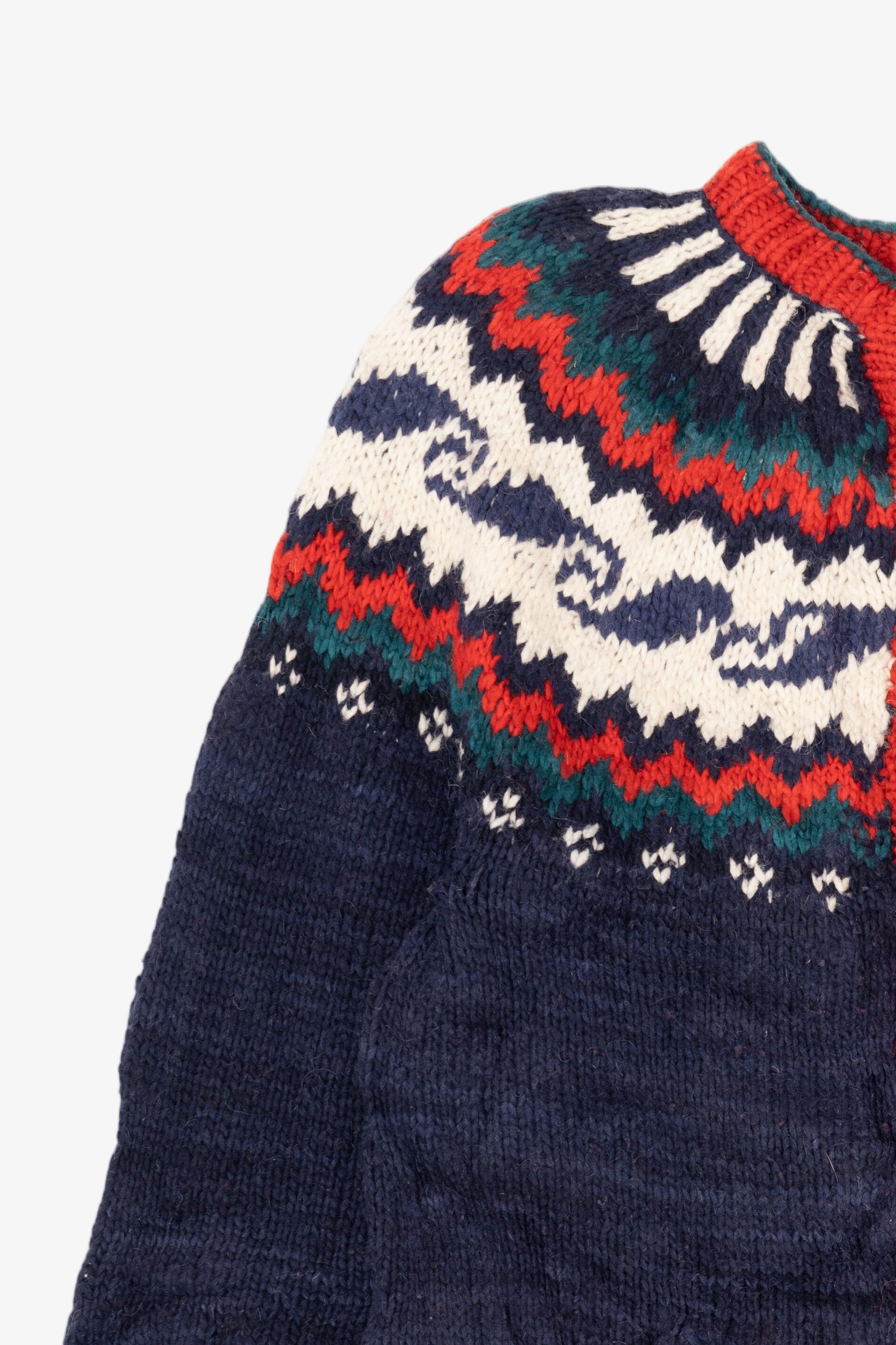Vintage Red And Navy Blue Rey Wear Fair Isle Cardigan (1990s)