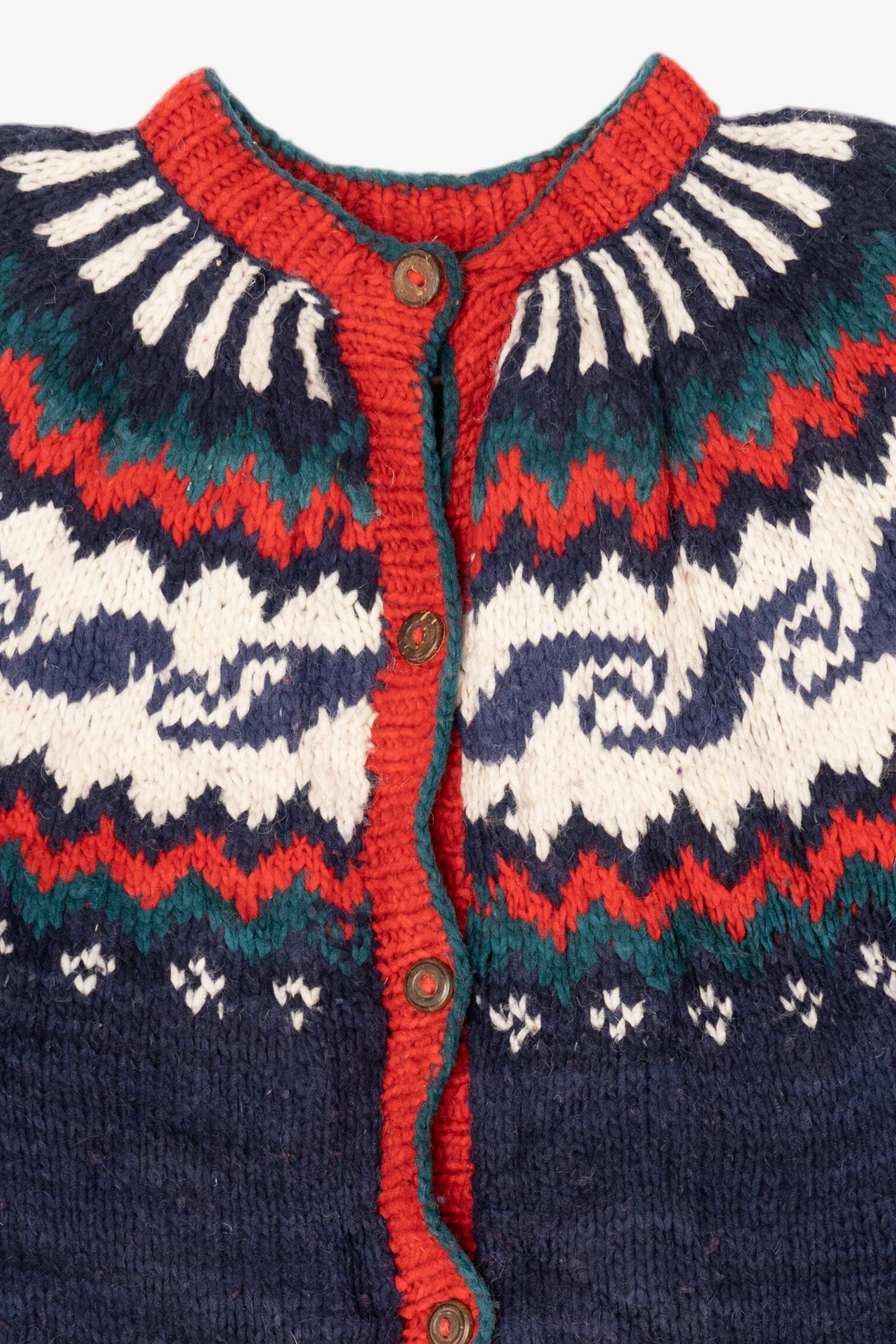 Vintage Red And Navy Blue Rey Wear Fair Isle Cardigan (1990s)