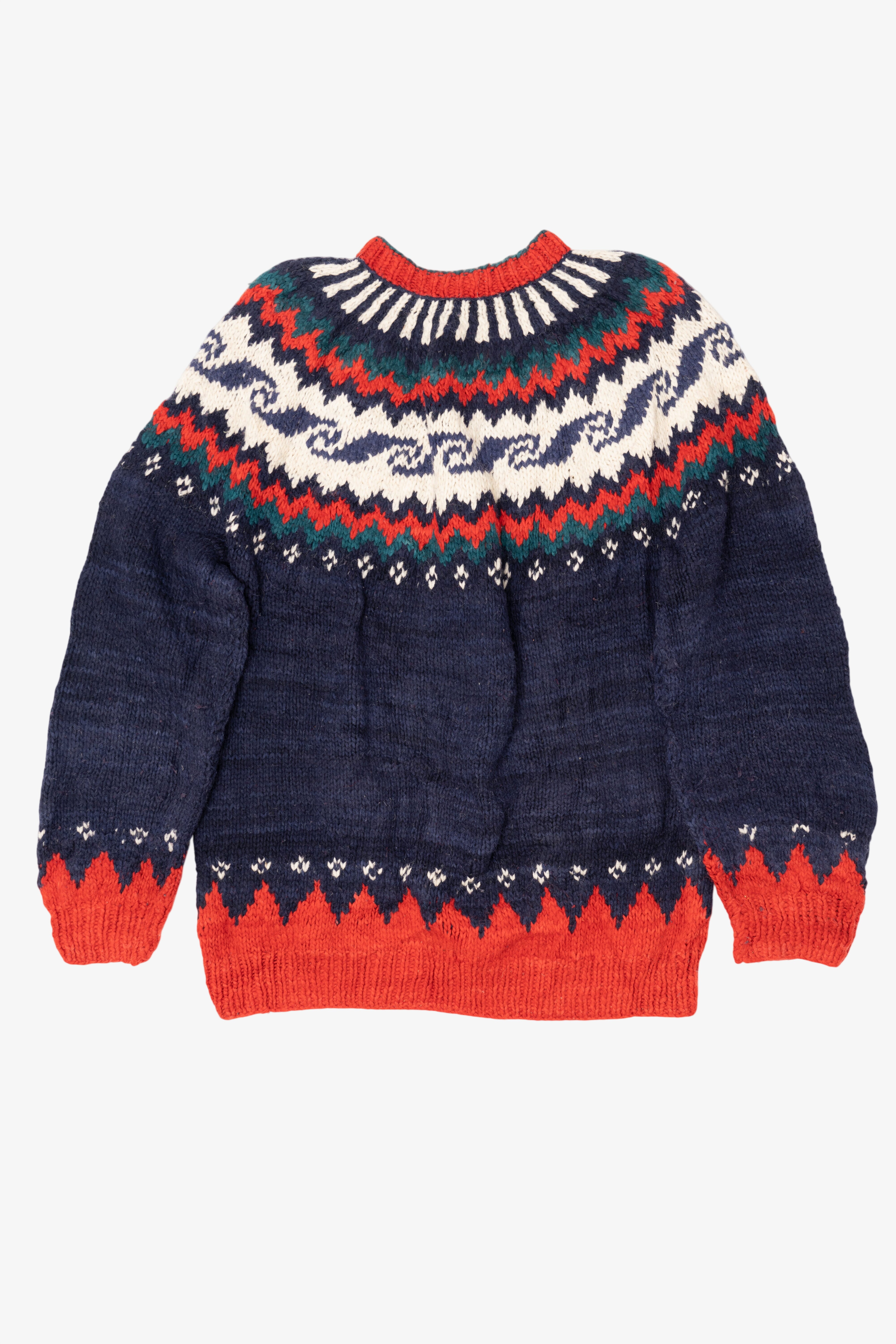 Vintage Red And Navy Blue Rey Wear Fair Isle Cardigan (1990s)