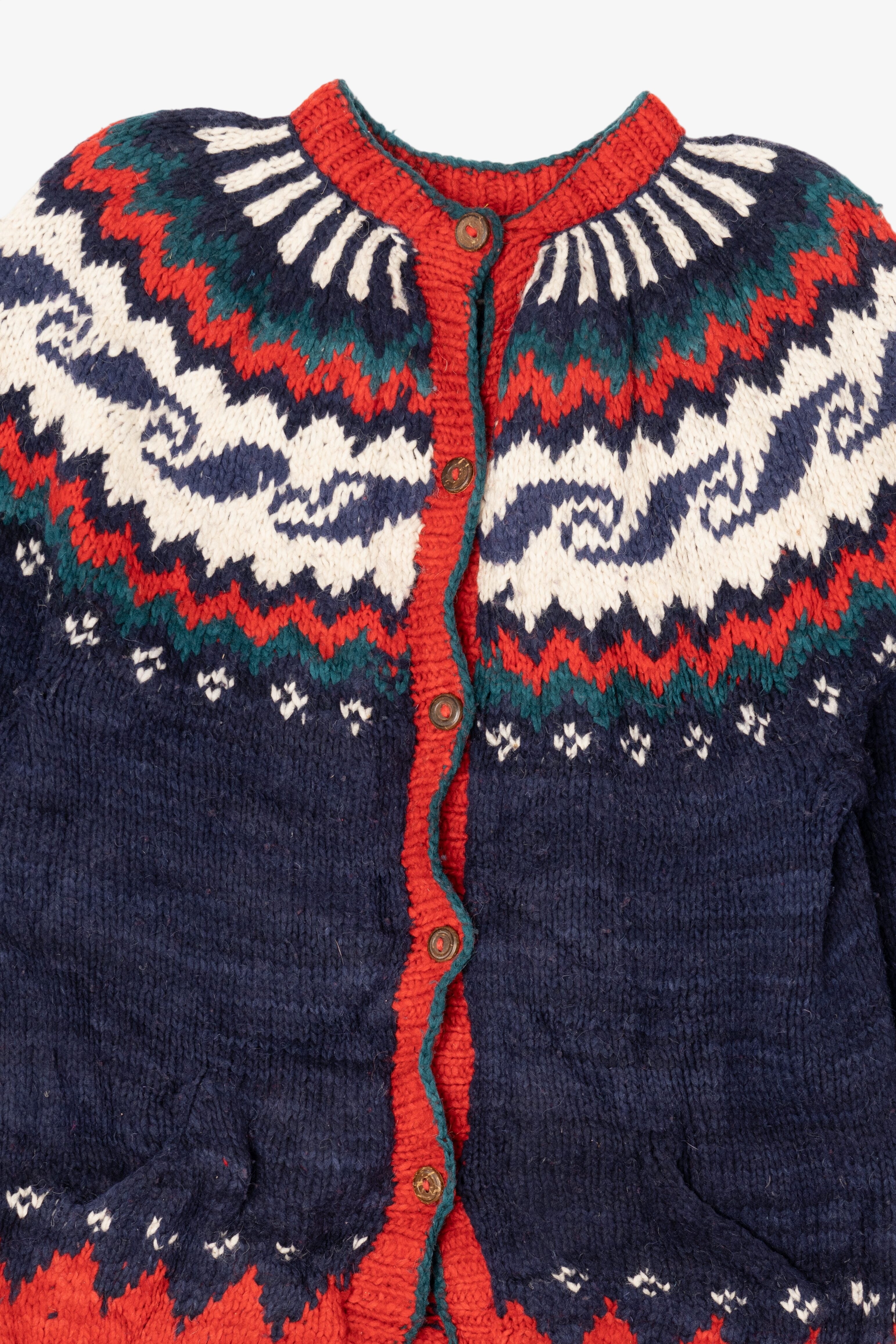 Vintage Red And Navy Blue Rey Wear Fair Isle Cardigan (1990s)