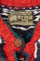 Vintage Red And Navy Blue Rey Wear Fair Isle Cardigan (1990s)