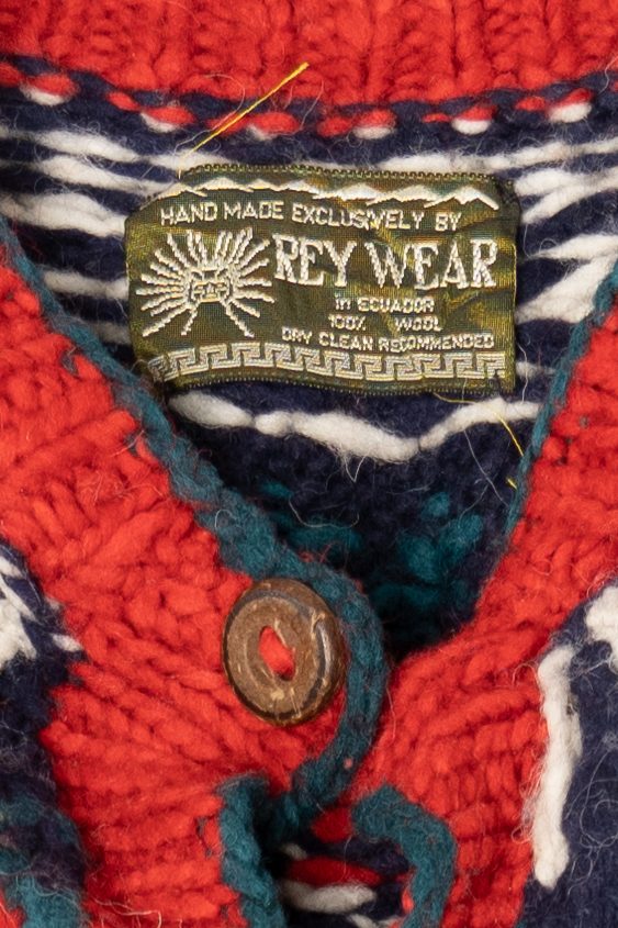 Vintage Red And Navy Blue Rey Wear Fair Isle Cardigan (1990s)
