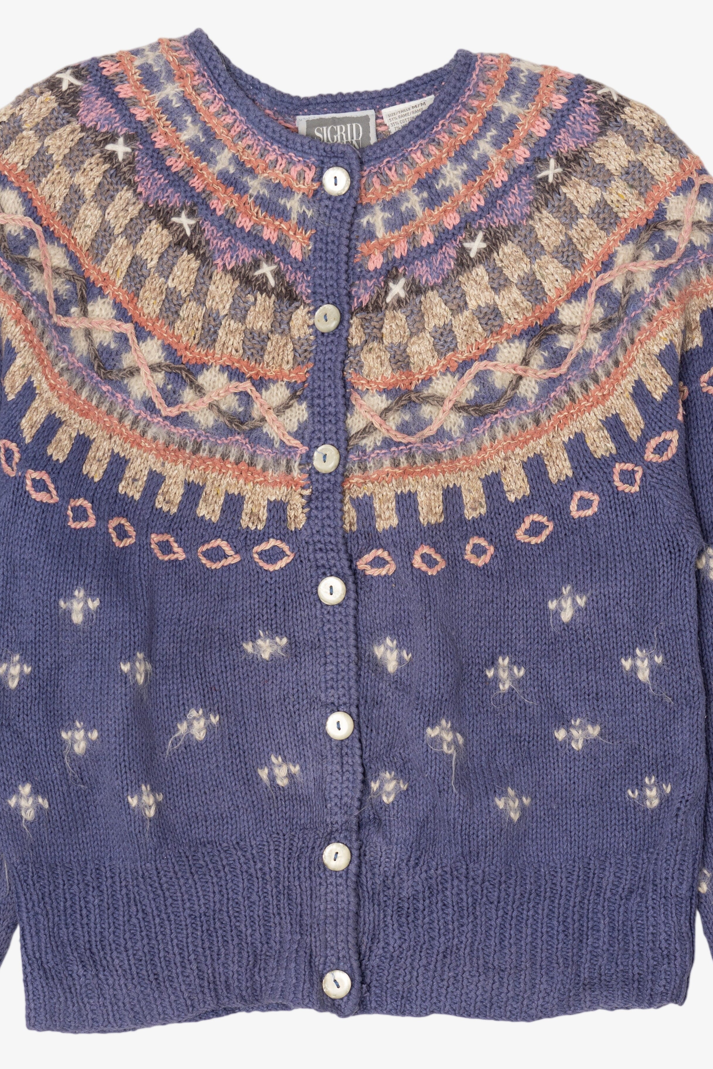 Vintage Hand Knit Sigrid Olsen Fair Isle Cardigan (1990s)