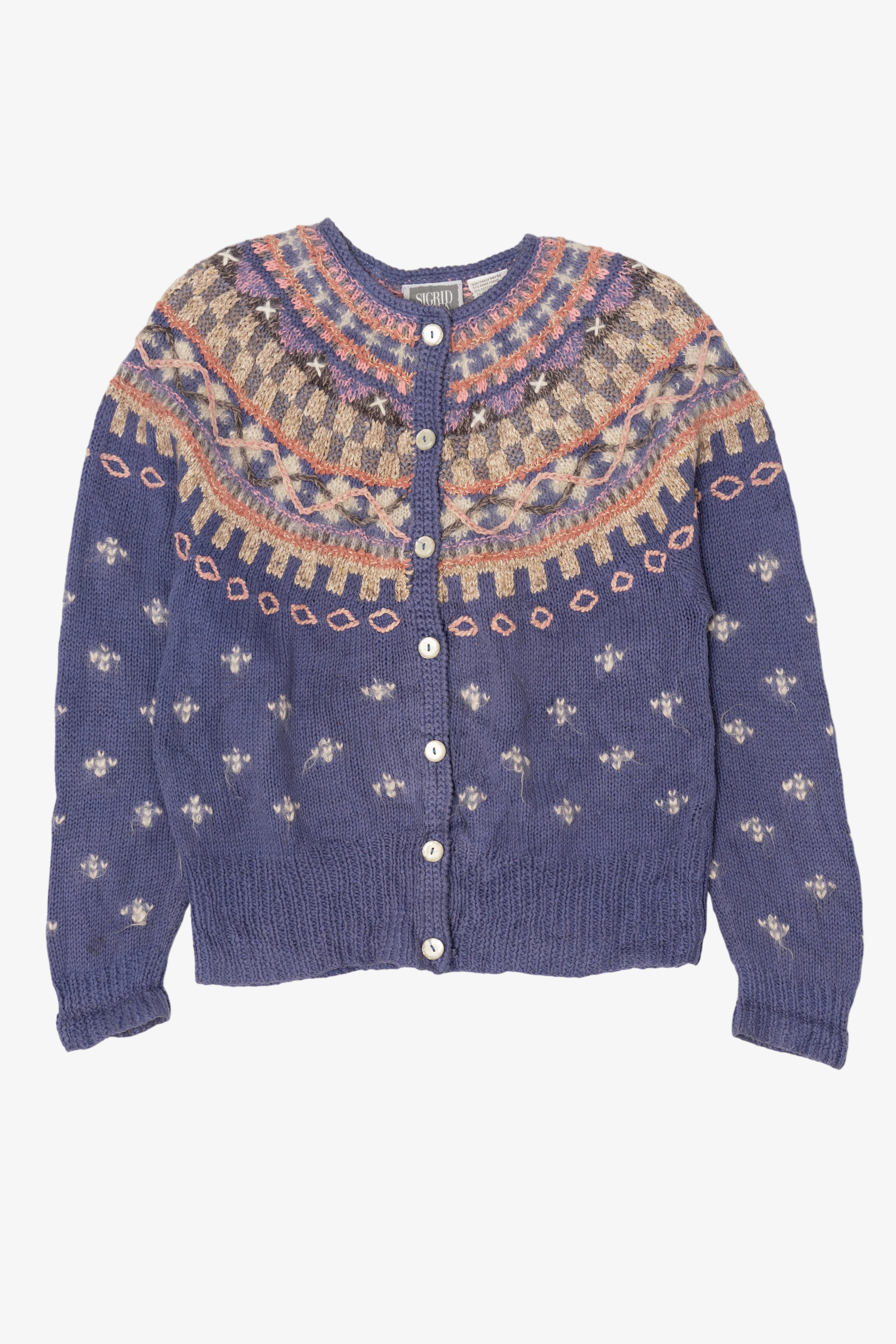 Vintage Hand Knit Sigrid Olsen Fair Isle Cardigan (1990s)