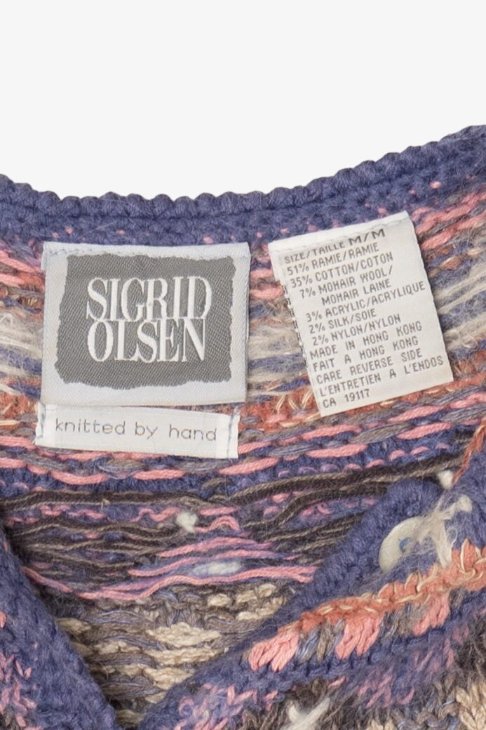 Vintage Hand Knit Sigrid Olsen Fair Isle Cardigan (1990s)