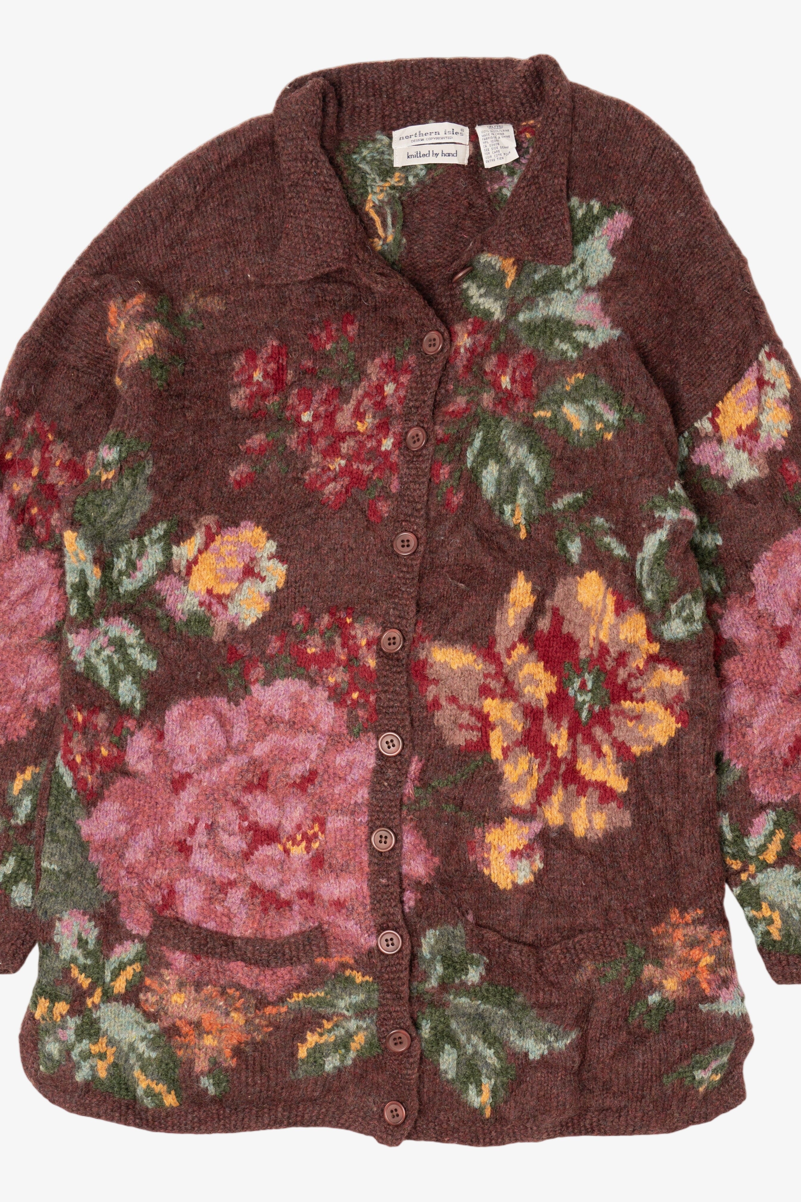 Vintage Hand Knit Northern Isles Floral Cardigan (1990s)