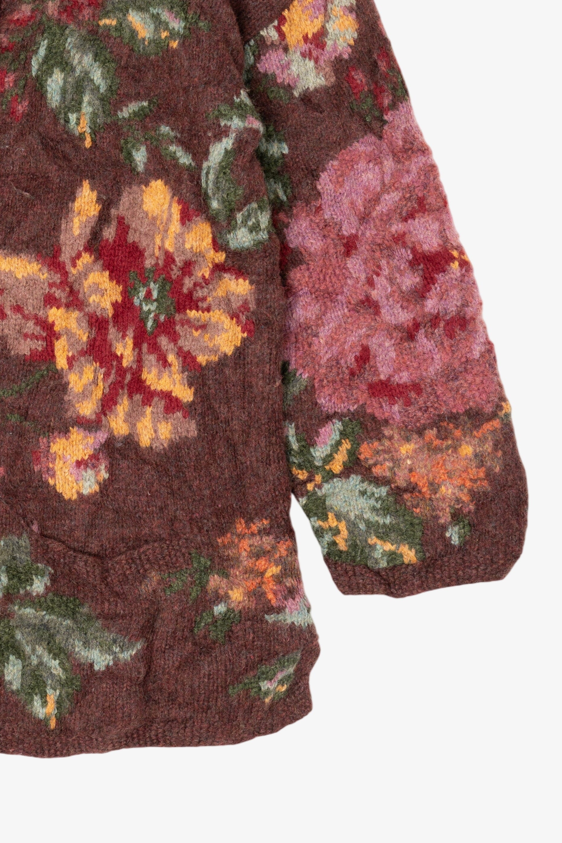 Vintage Hand Knit Northern Isles Floral Cardigan (1990s)