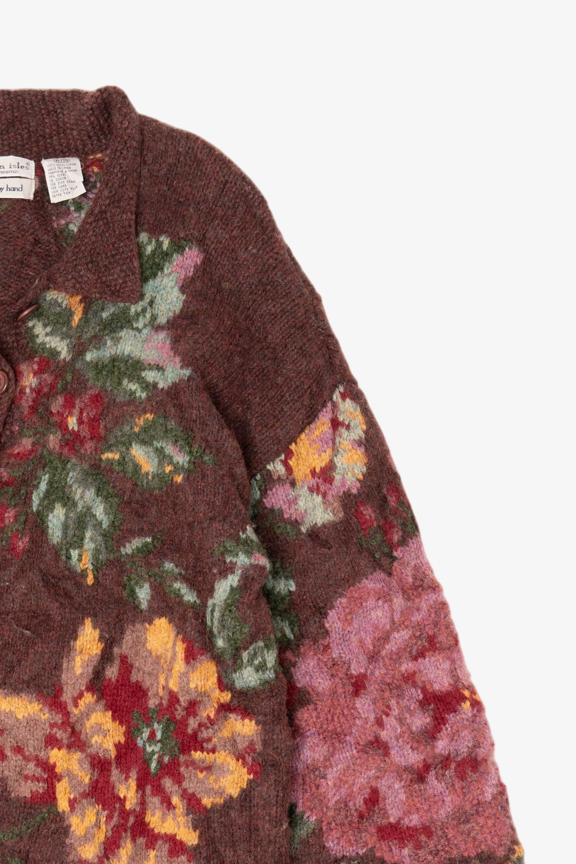 Vintage Hand Knit Northern Isles Floral Cardigan (1990s)