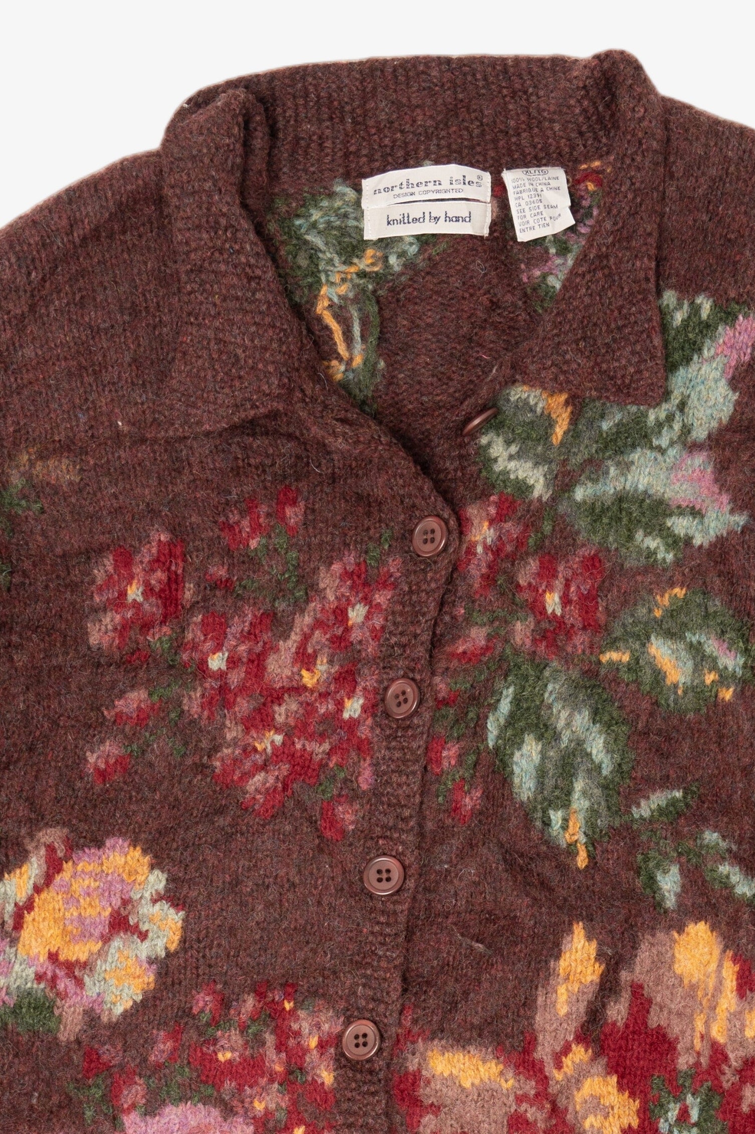 Vintage Hand Knit Northern Isles Floral Cardigan (1990s)