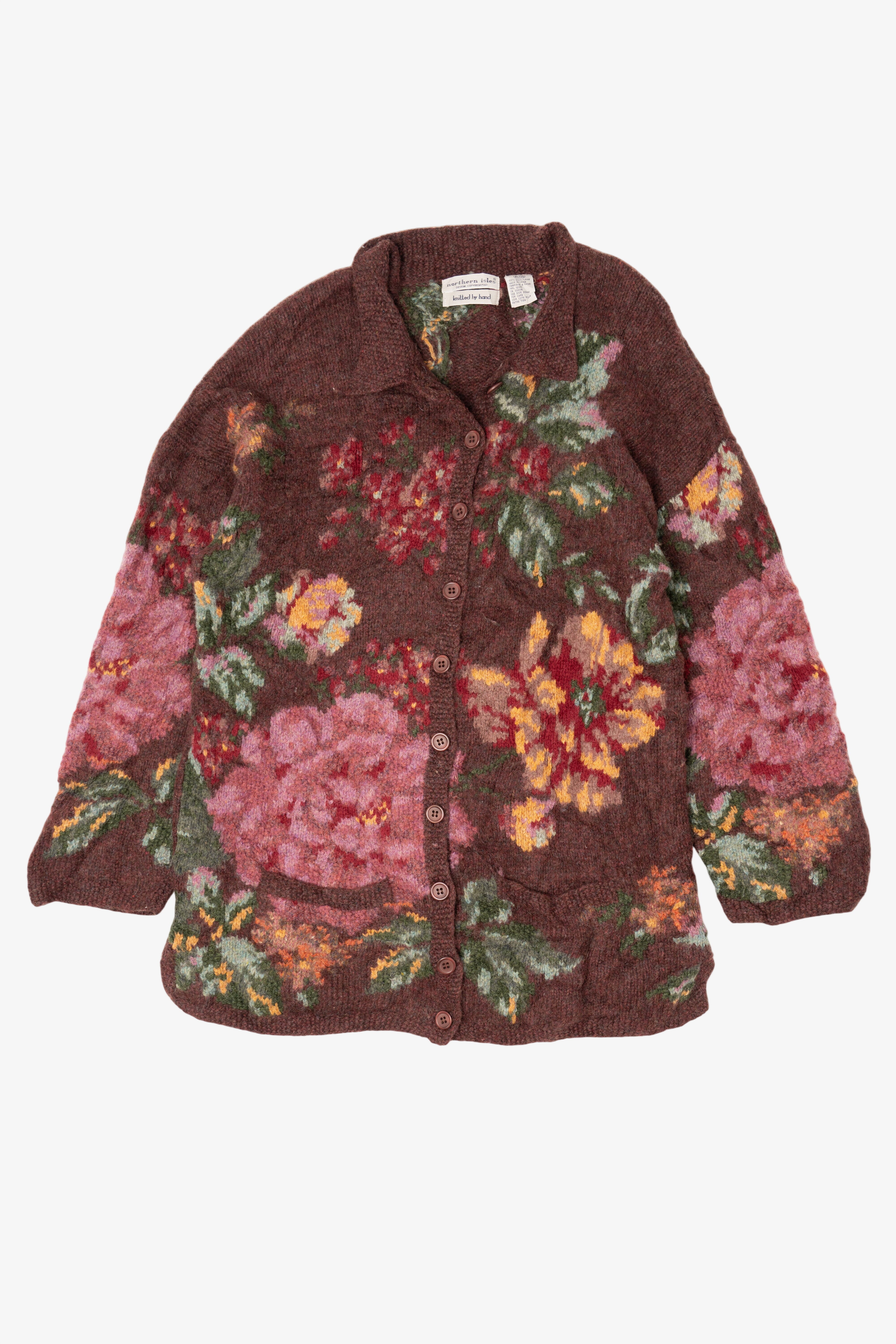 Vintage Hand Knit Northern Isles Floral Cardigan (1990s)