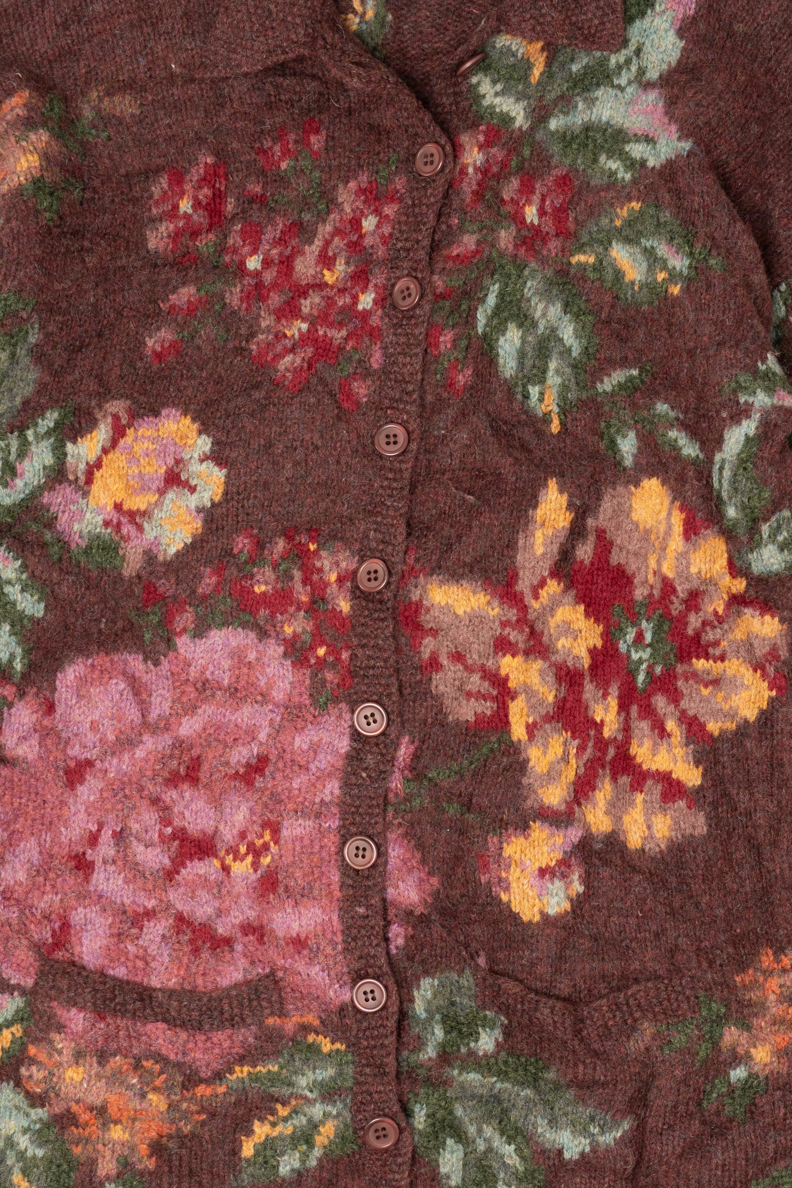 Vintage Hand Knit Northern Isles Floral Cardigan (1990s)