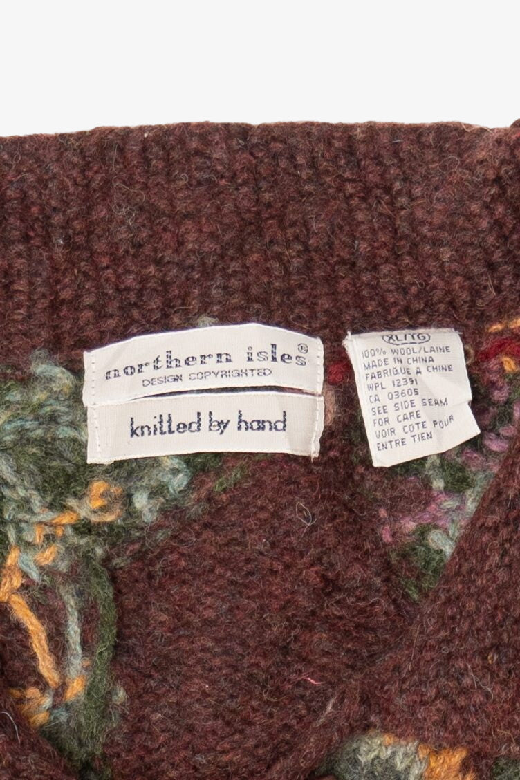 Vintage Hand Knit Northern Isles Floral Cardigan (1990s)