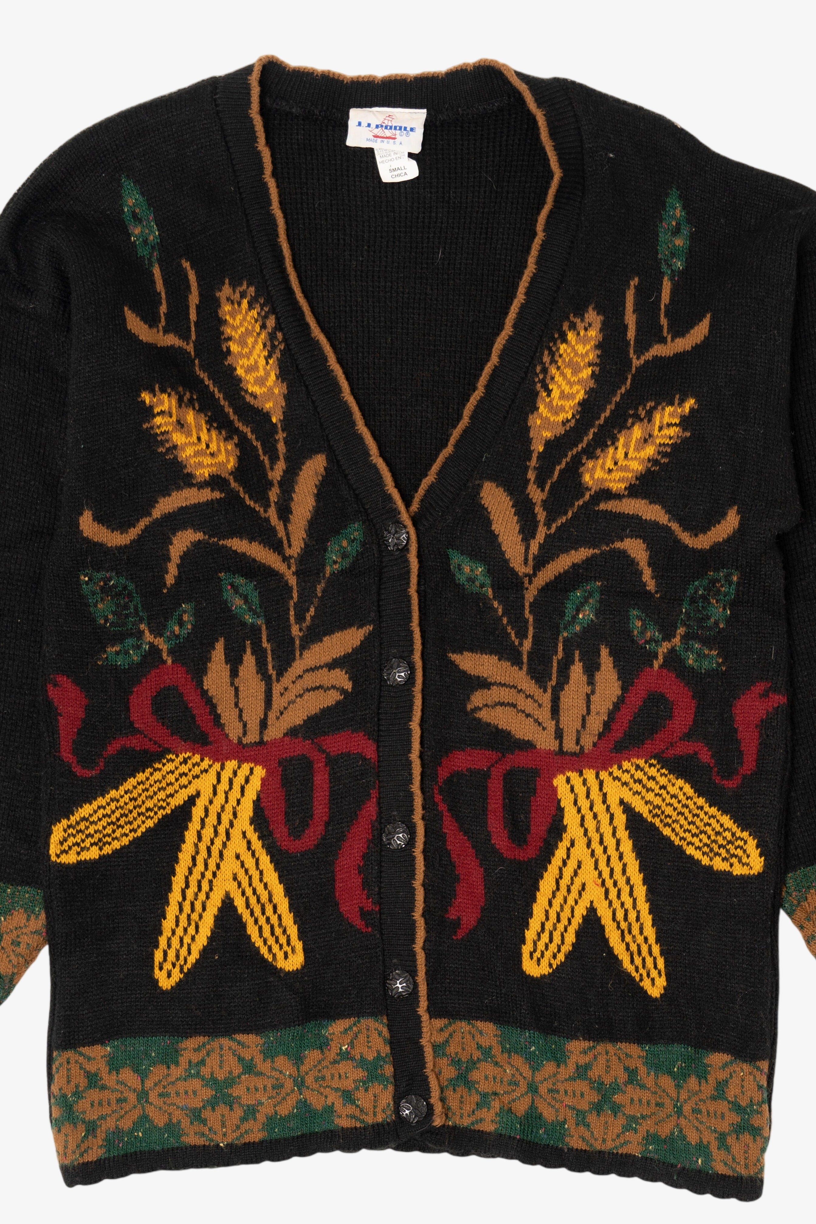 Vintage Black J.J. Poole Corn Autumn Harvest Cardigan (1980s)