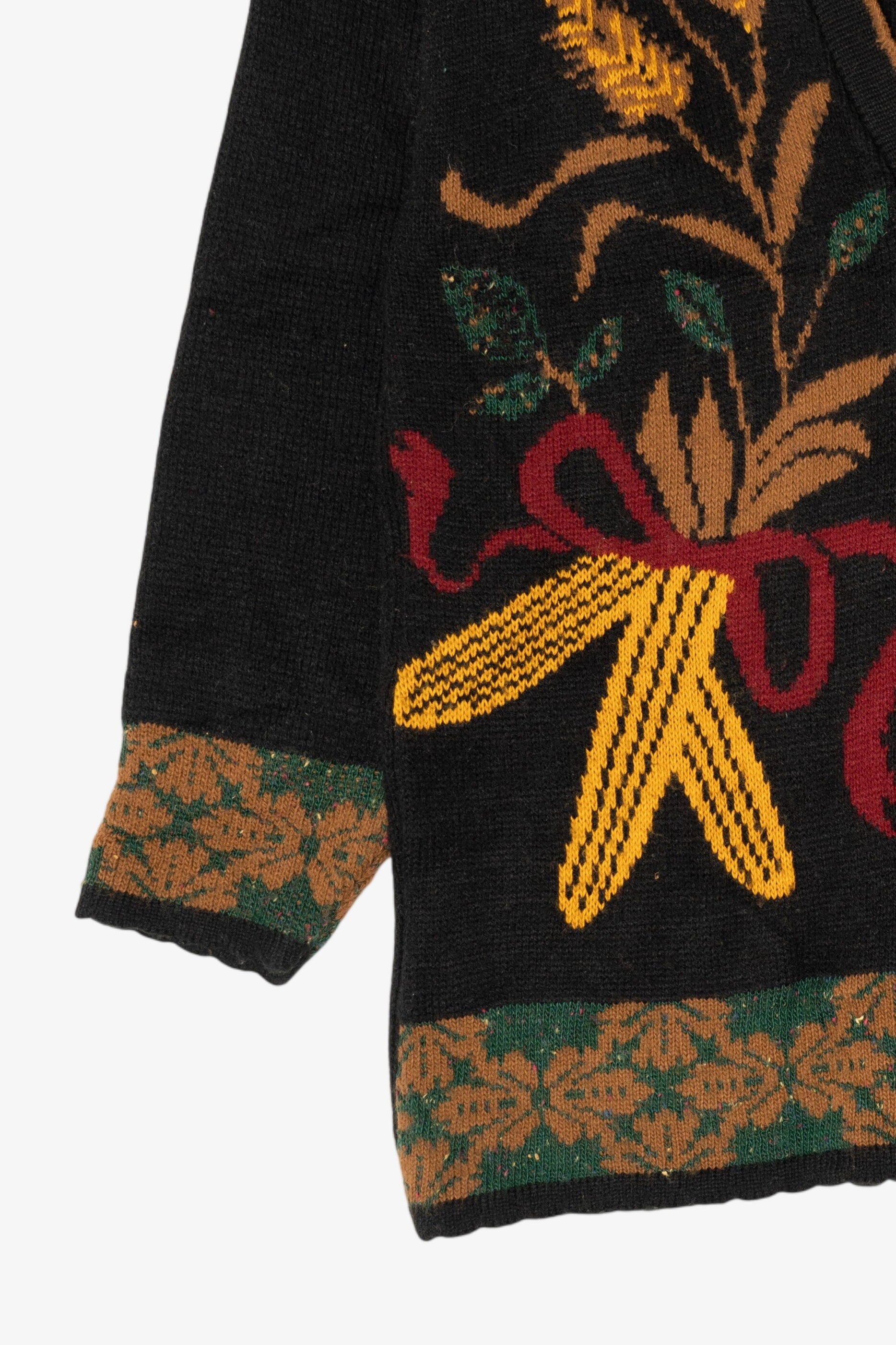 Vintage Black J.J. Poole Corn Autumn Harvest Cardigan (1980s)