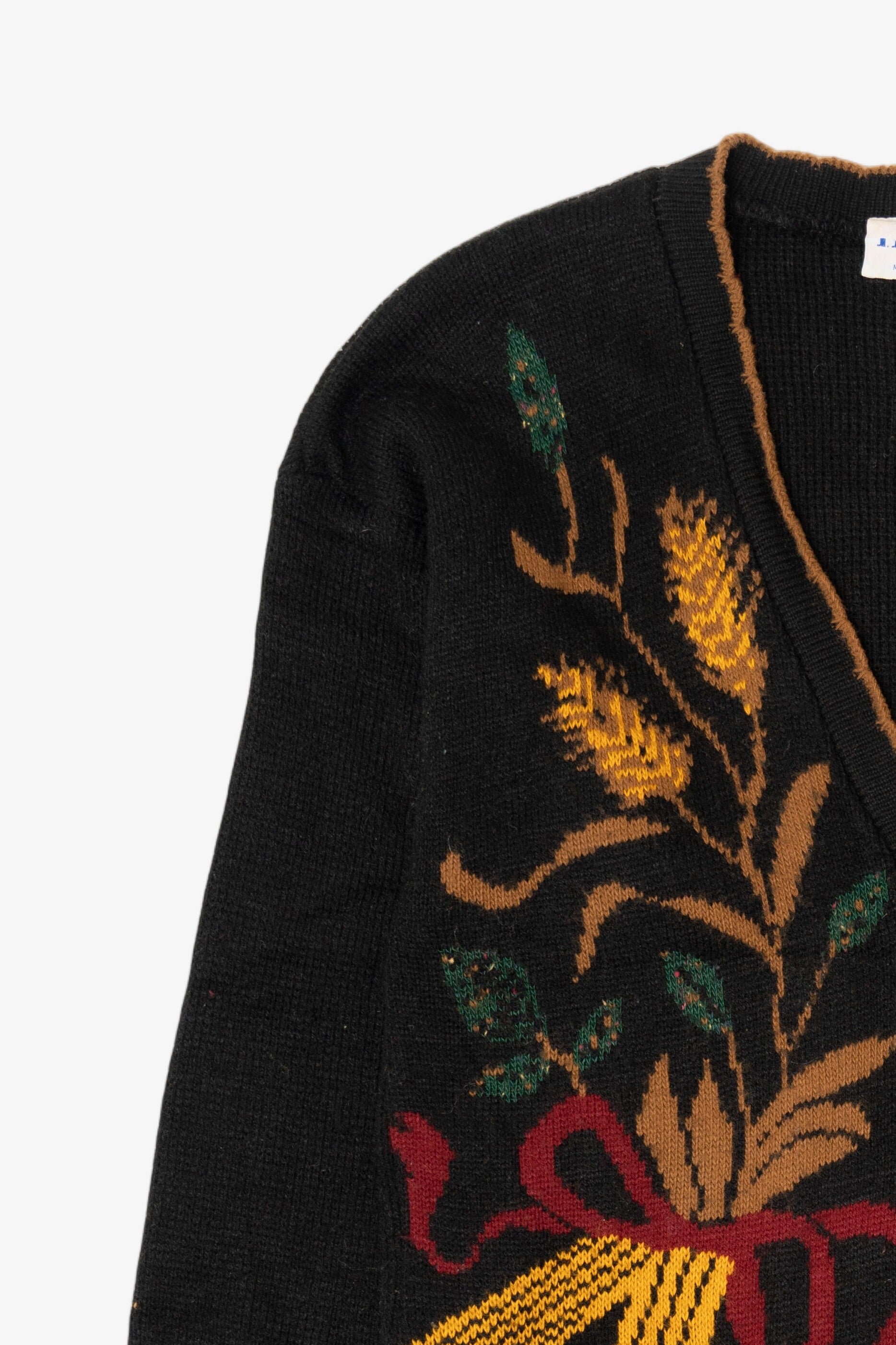 Vintage Black J.J. Poole Corn Autumn Harvest Cardigan (1980s)