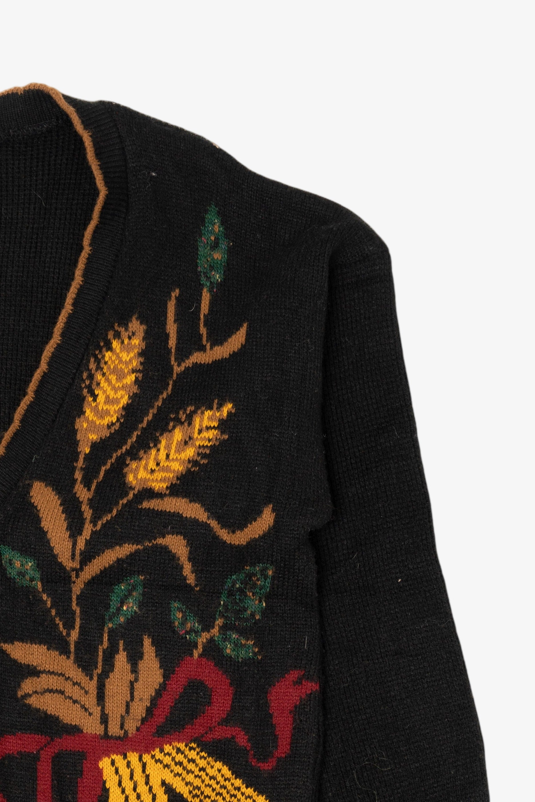 Vintage Black J.J. Poole Corn Autumn Harvest Cardigan (1980s)