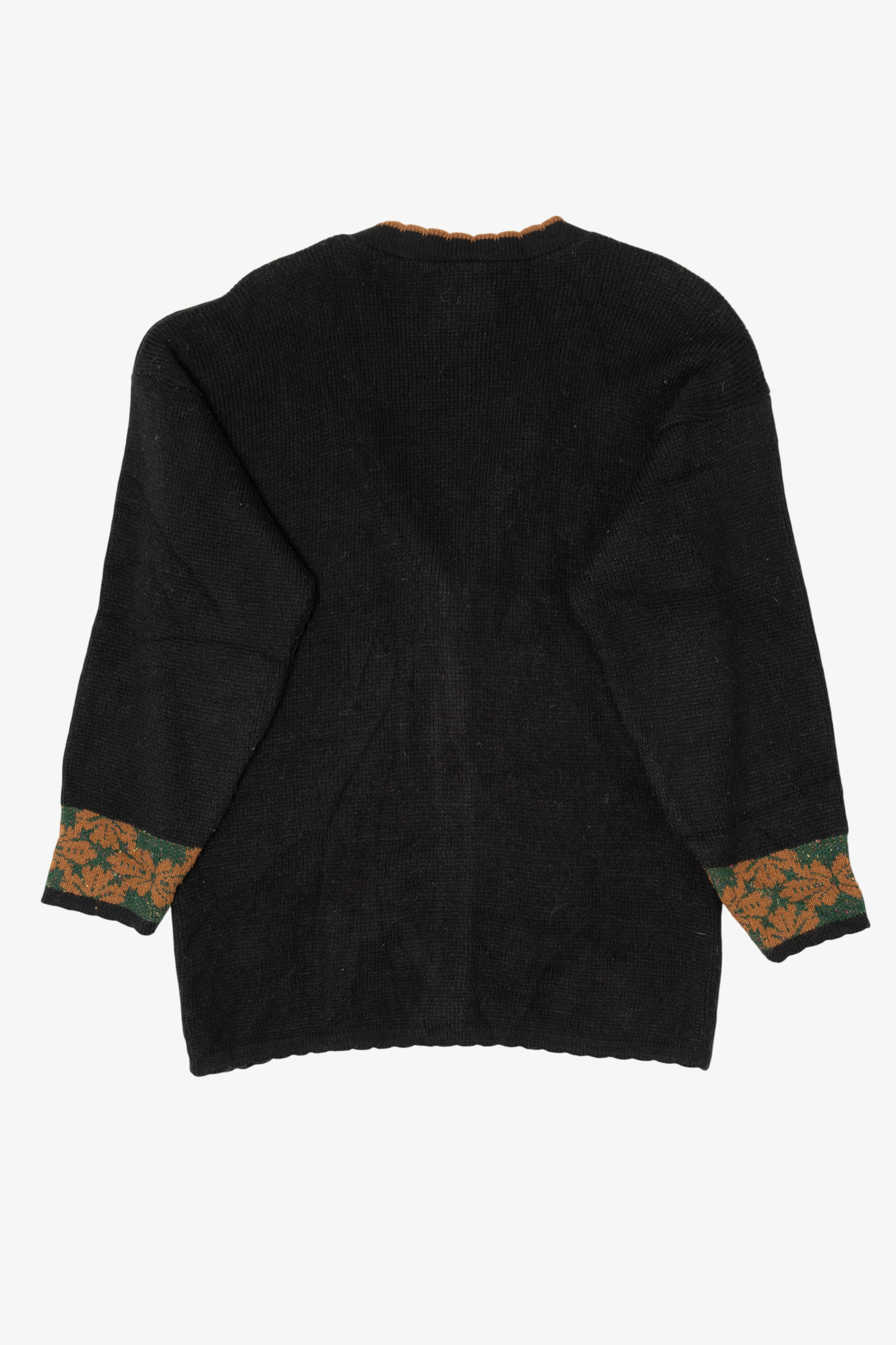 Vintage Black J.J. Poole Corn Autumn Harvest Cardigan (1980s)