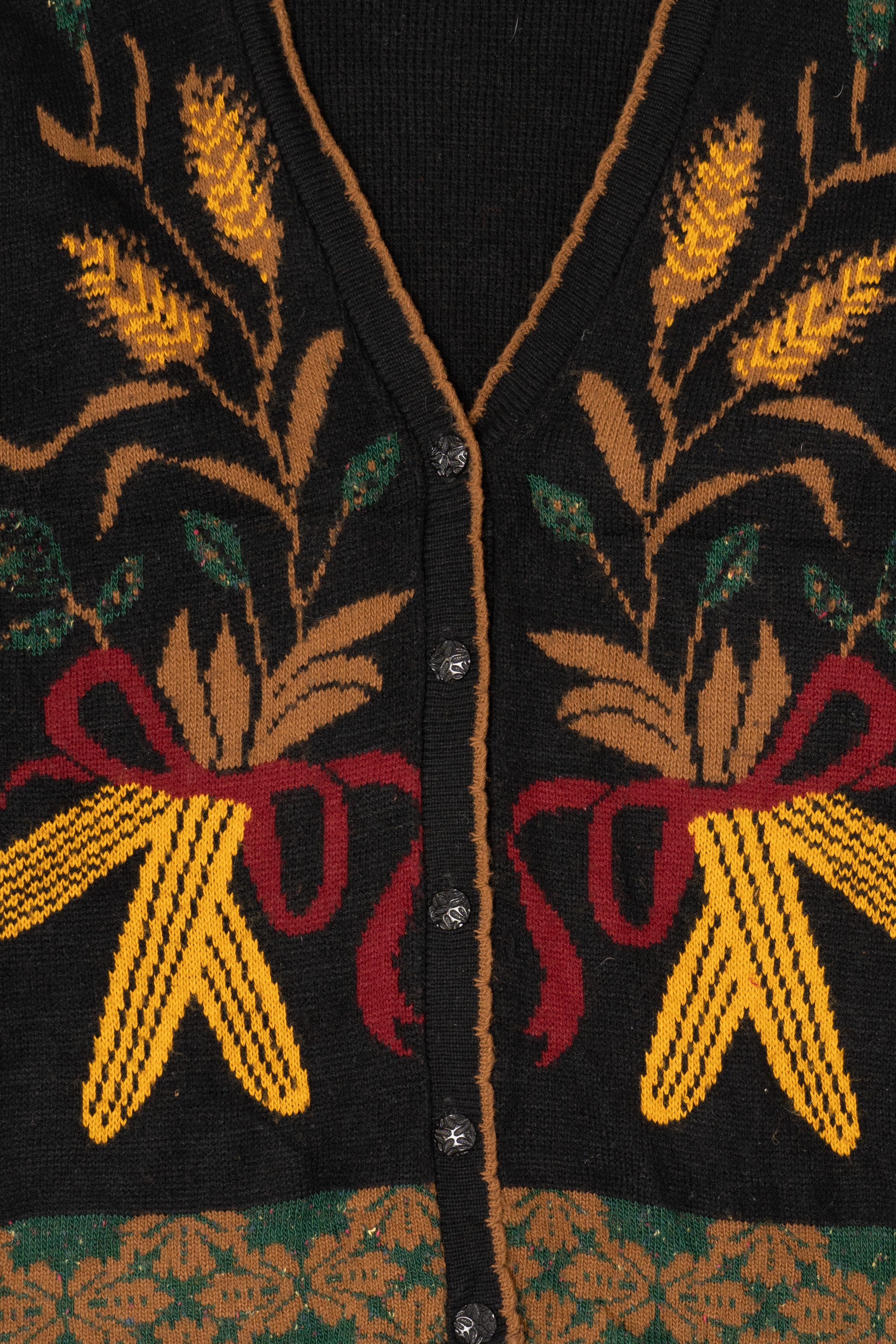Vintage Black J.J. Poole Corn Autumn Harvest Cardigan (1980s)