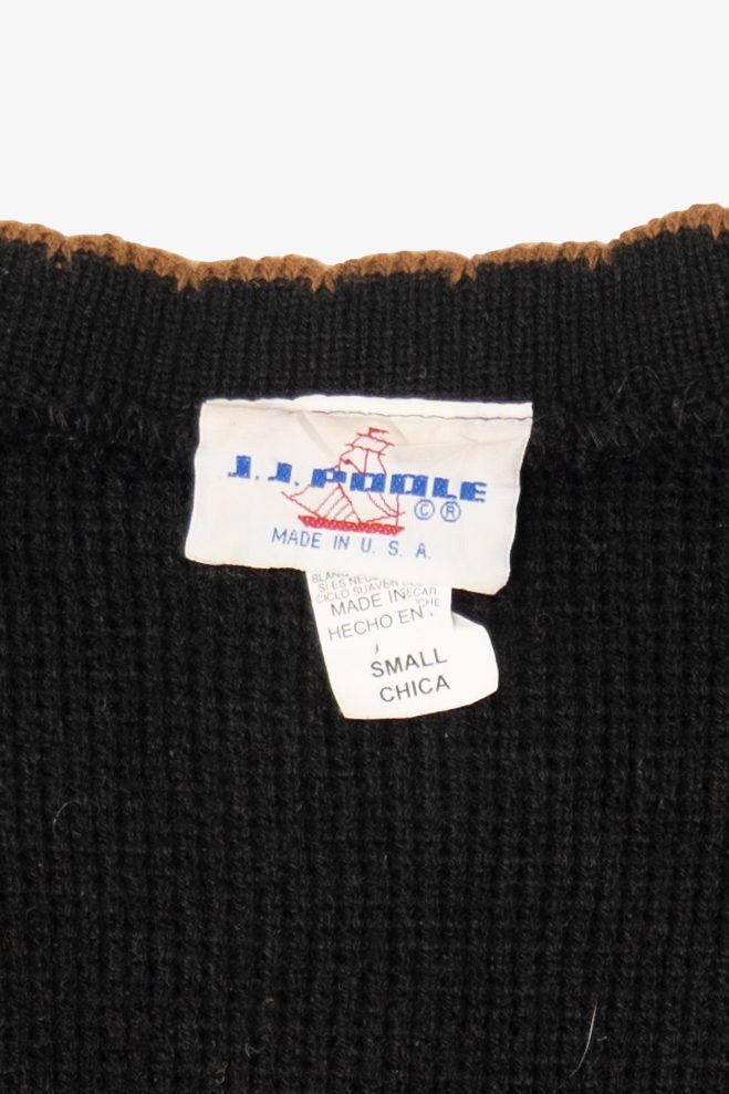Vintage Black J.J. Poole Corn Autumn Harvest Cardigan (1980s)