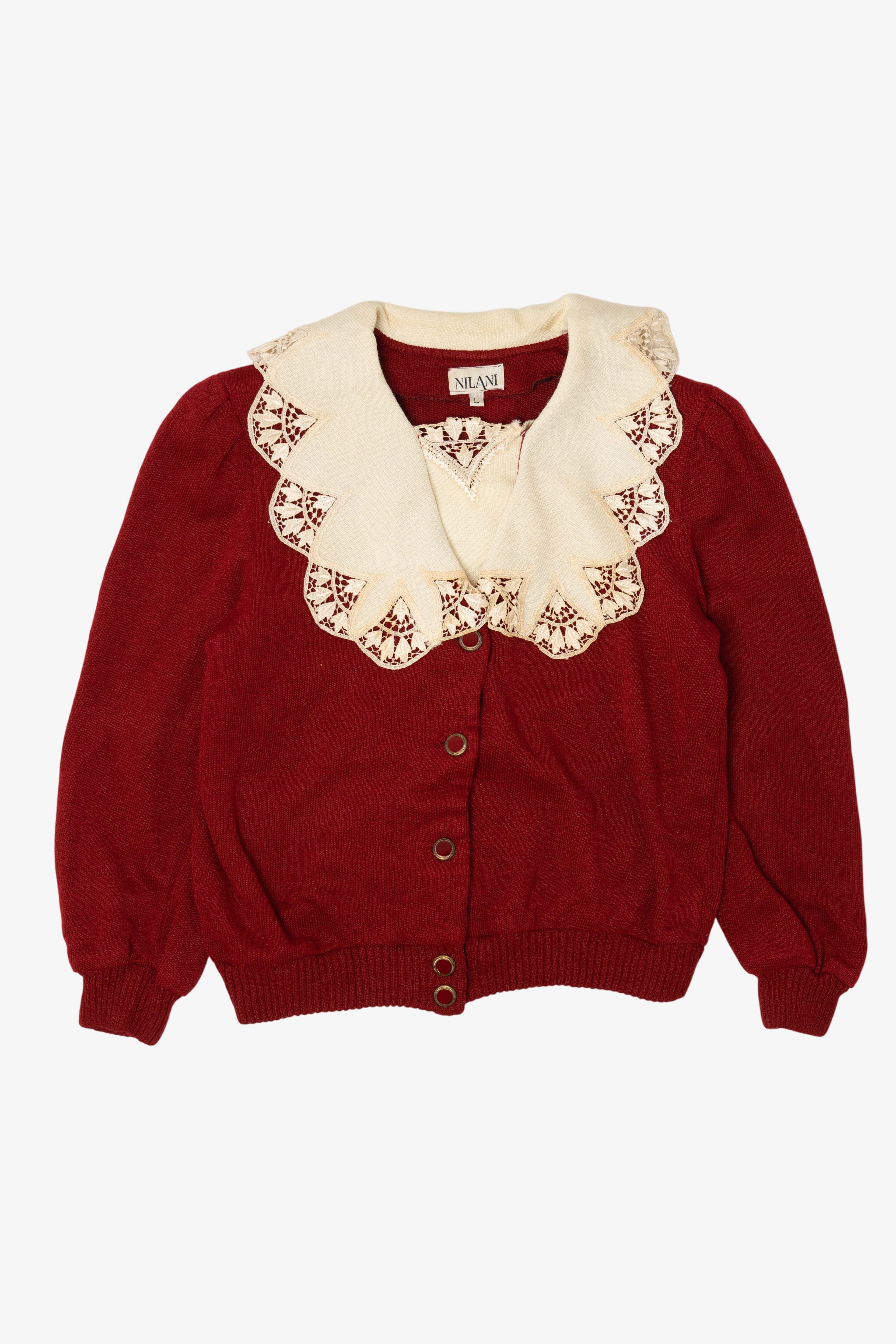 Vintage Red Nilani Lace Collar Cardigan Sweater (1980s)