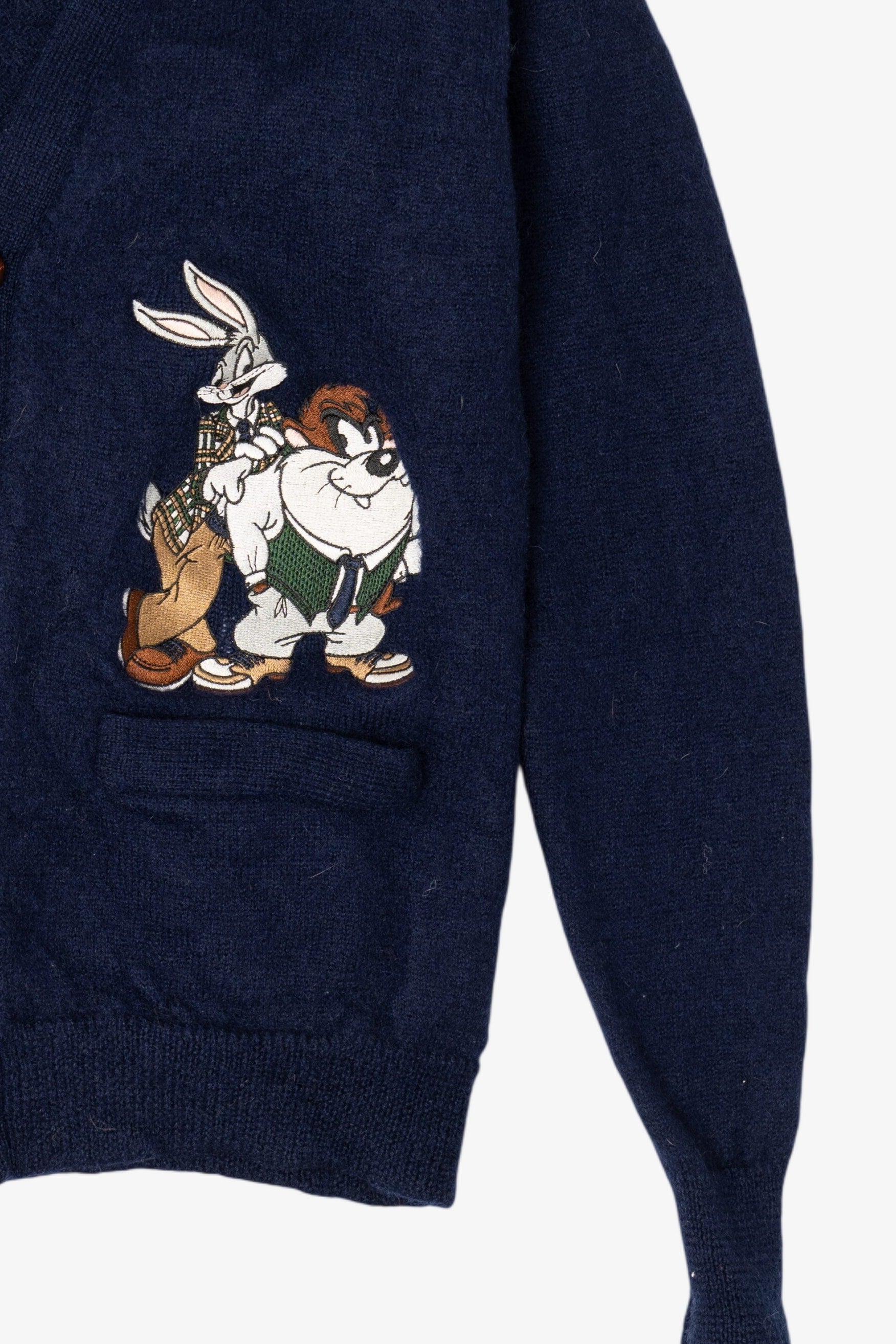 Vintage Navy Blue Looney Tunes Bugs And Taz Cardigan Sweater (1990s)