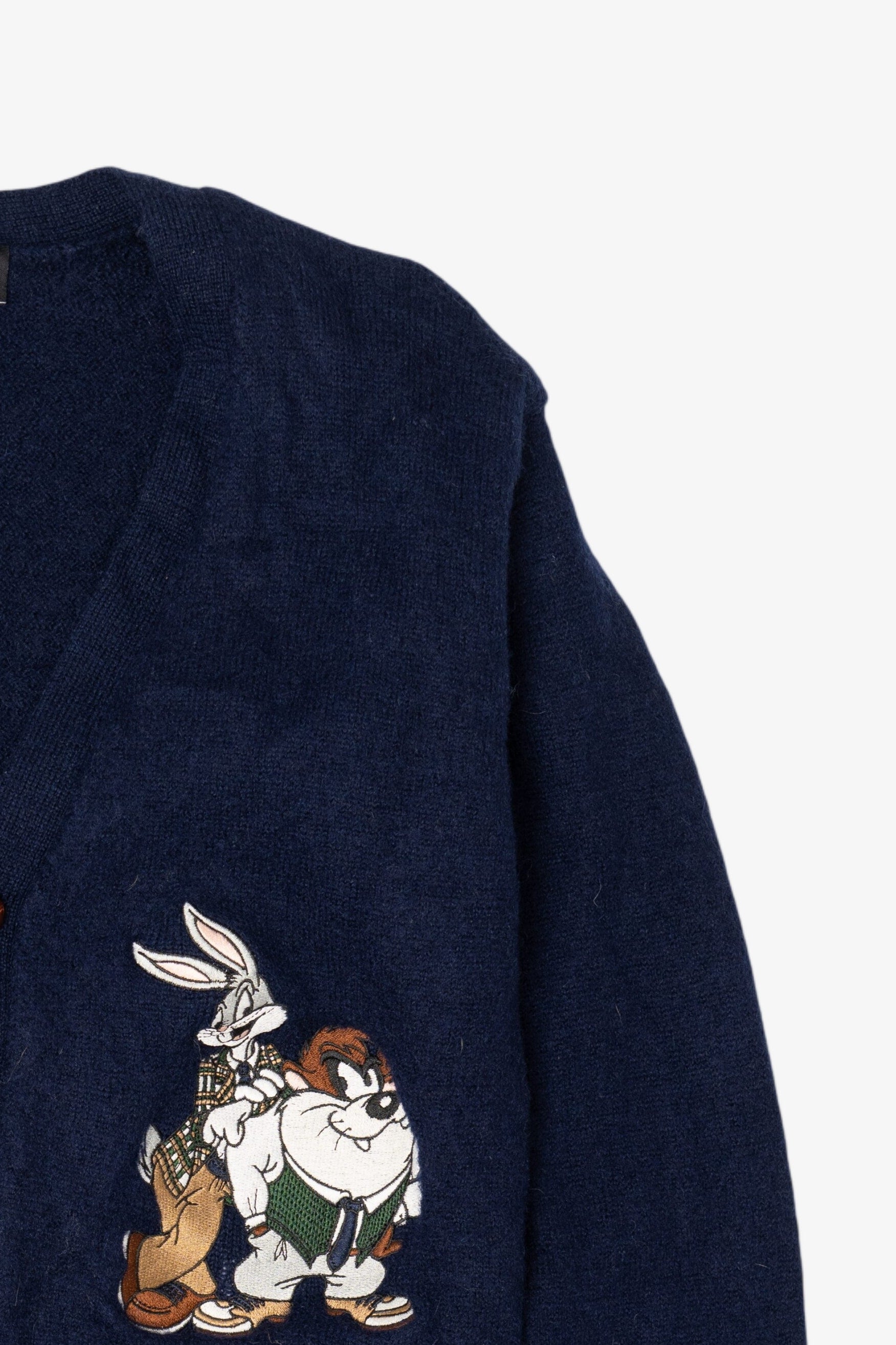 Vintage Navy Blue Looney Tunes Bugs And Taz Cardigan Sweater (1990s)