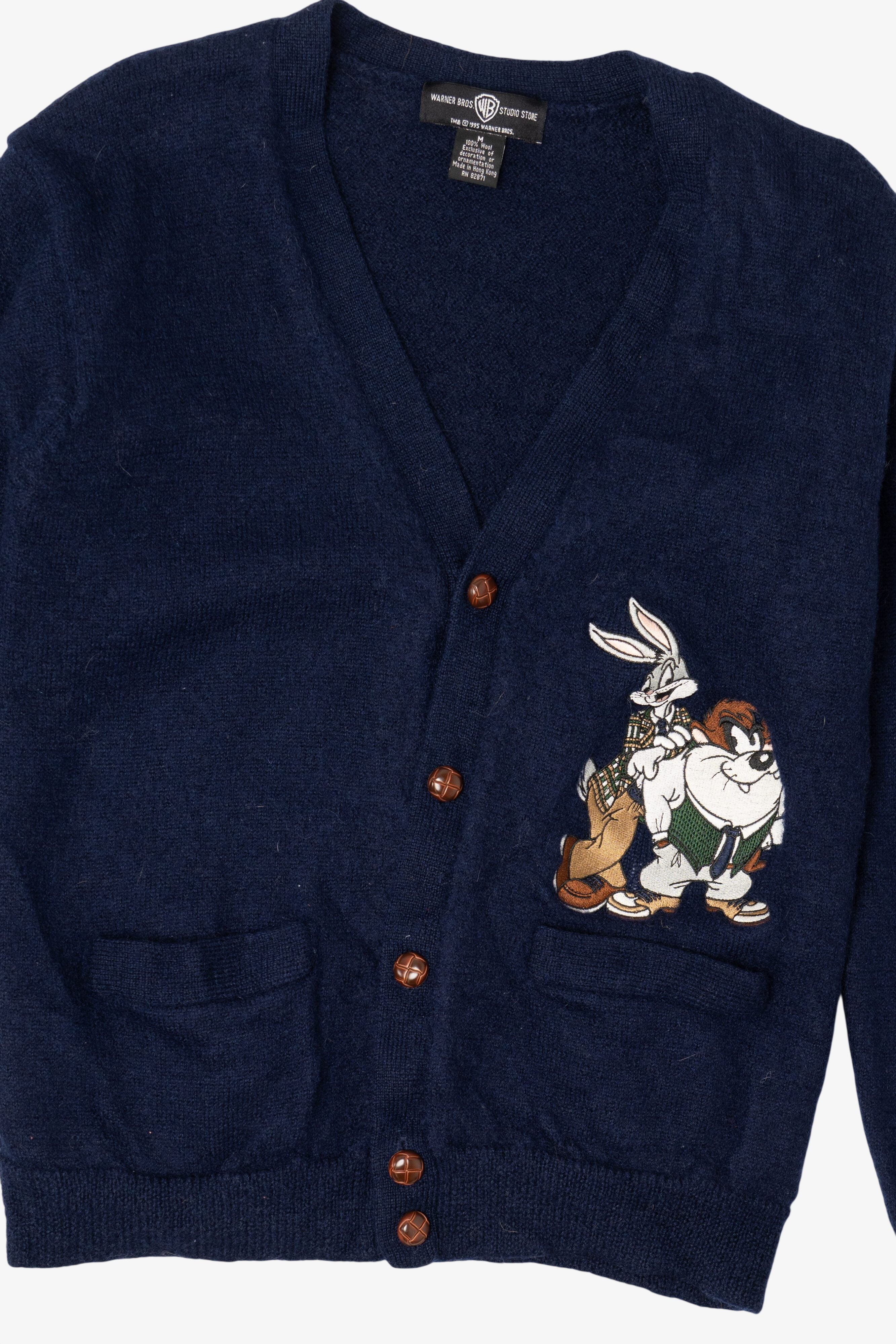 Vintage Navy Blue Looney Tunes Bugs And Taz Cardigan Sweater (1990s)