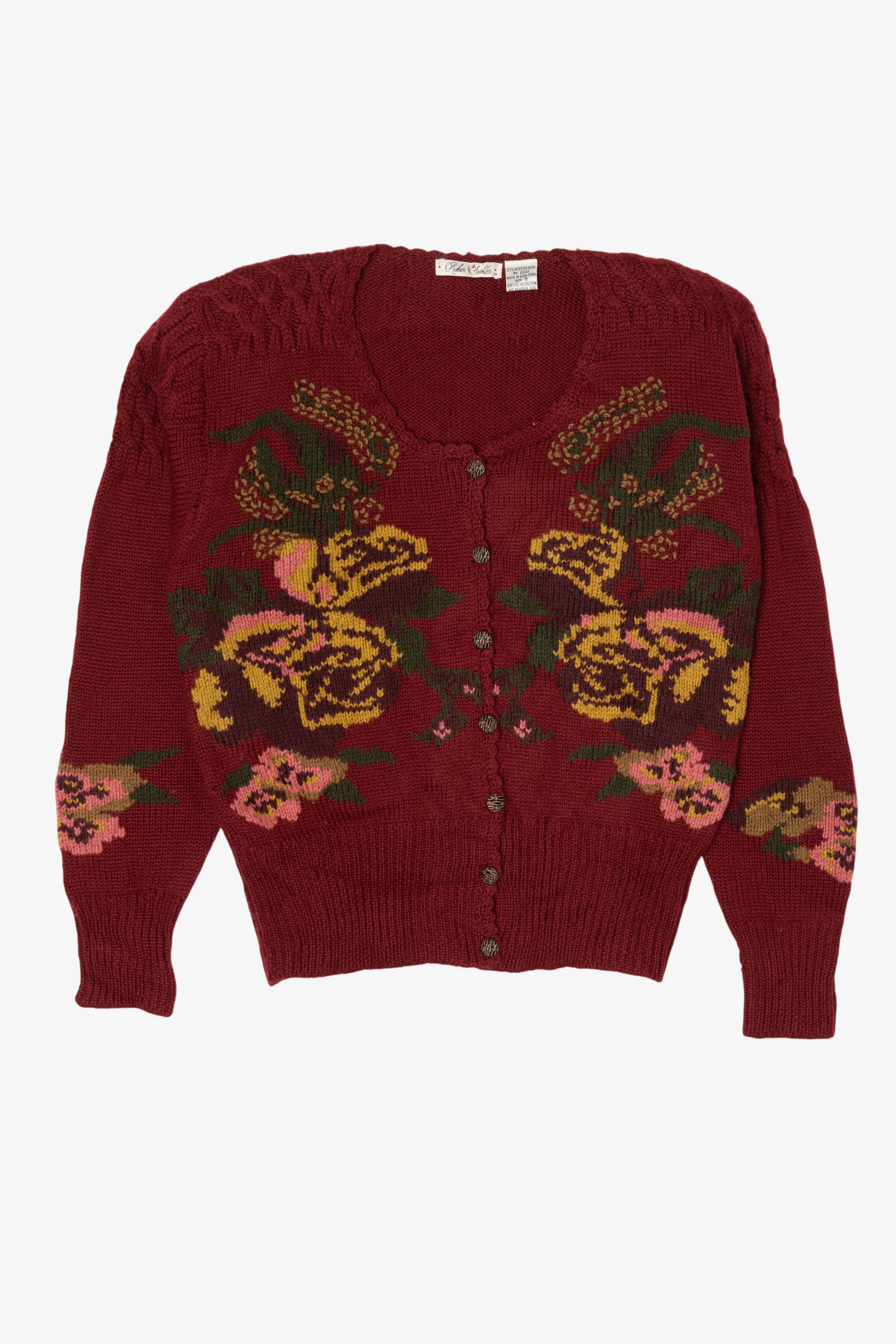 Vintage Burgundy Robin Sinkler Cardigan Sweater (1990s)